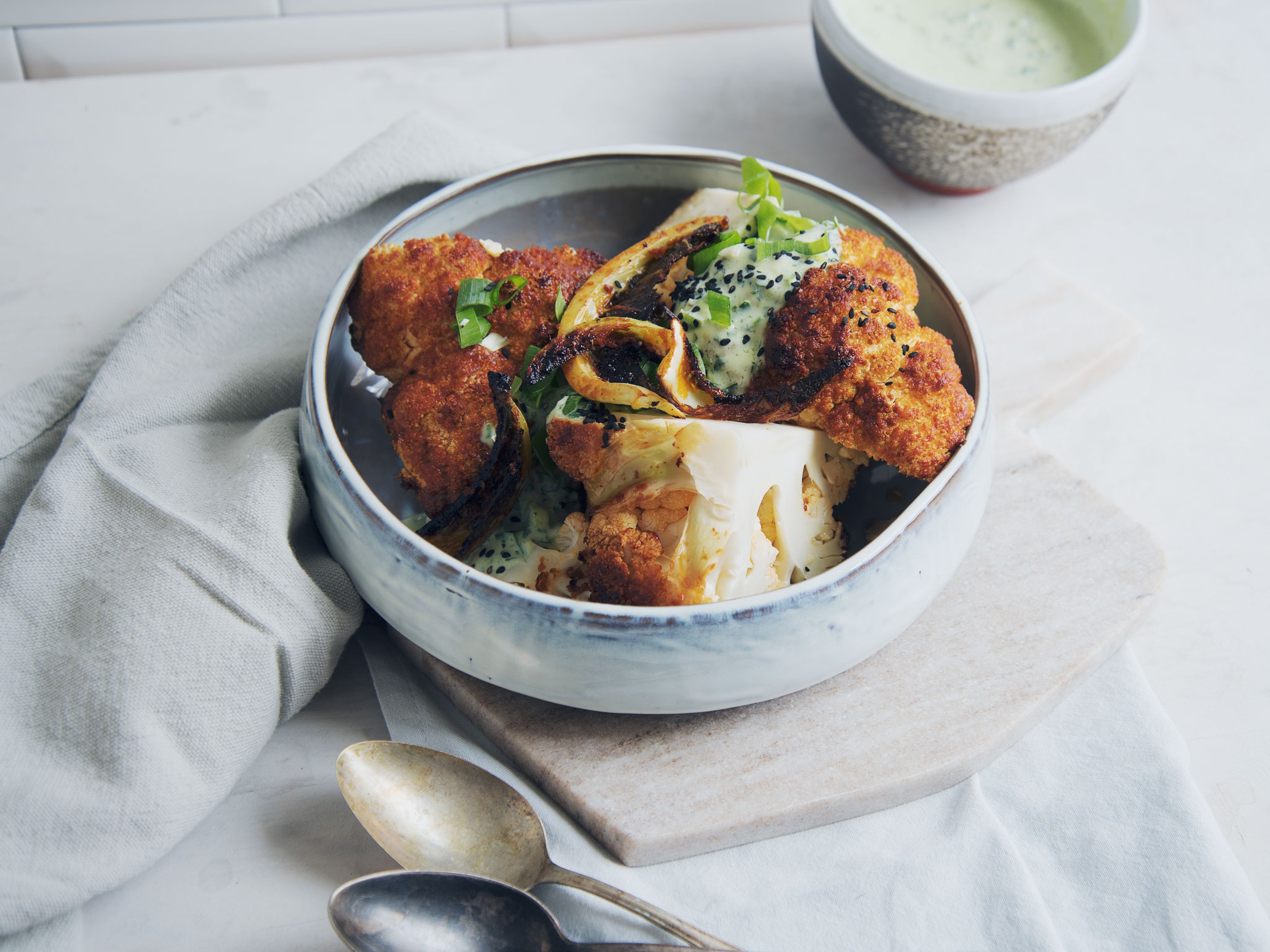 Roasted cauliflower with yogurt dip