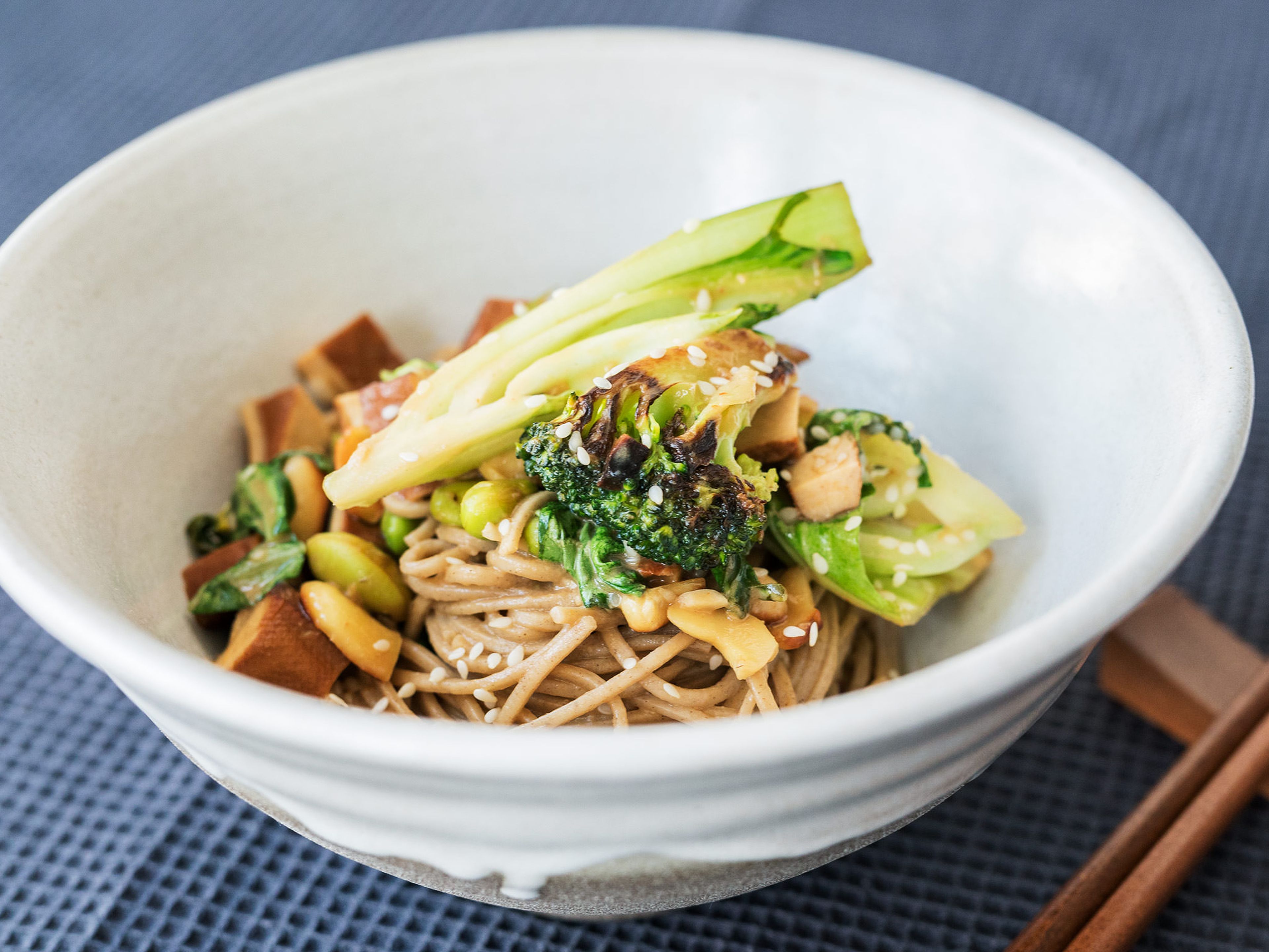 Soba noodles with miso-marinated tofu and vegetables