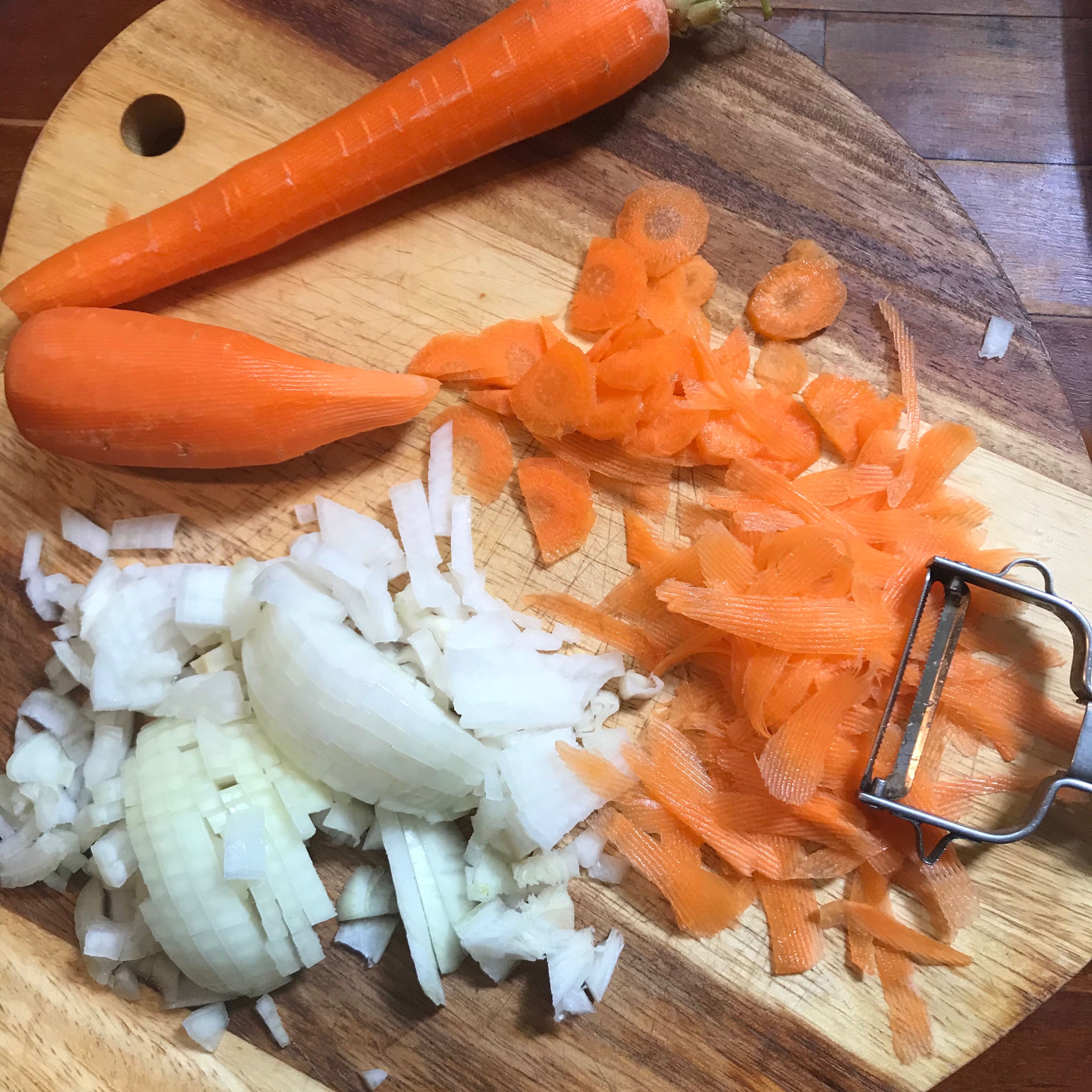 Chop the onion and carrots