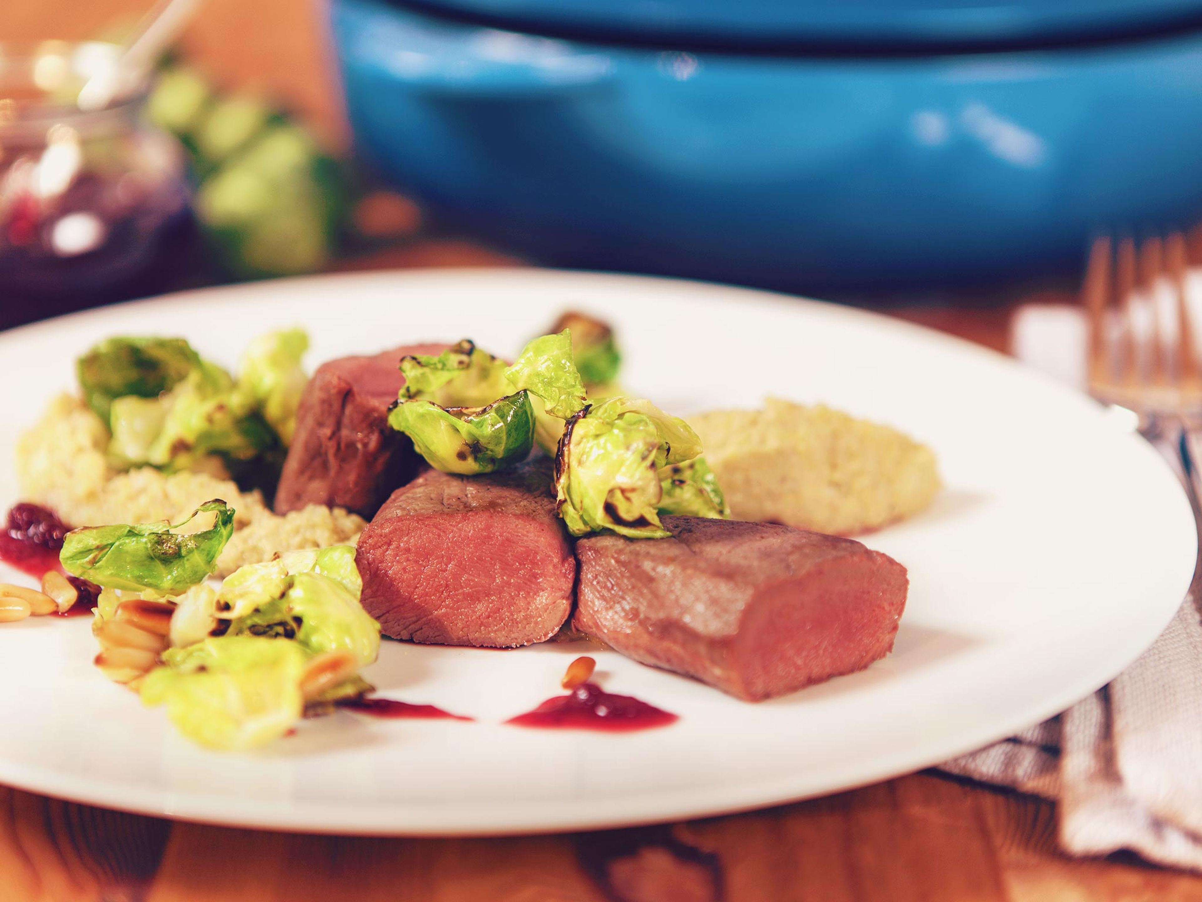 Saddle of venison with Brussels sprouts