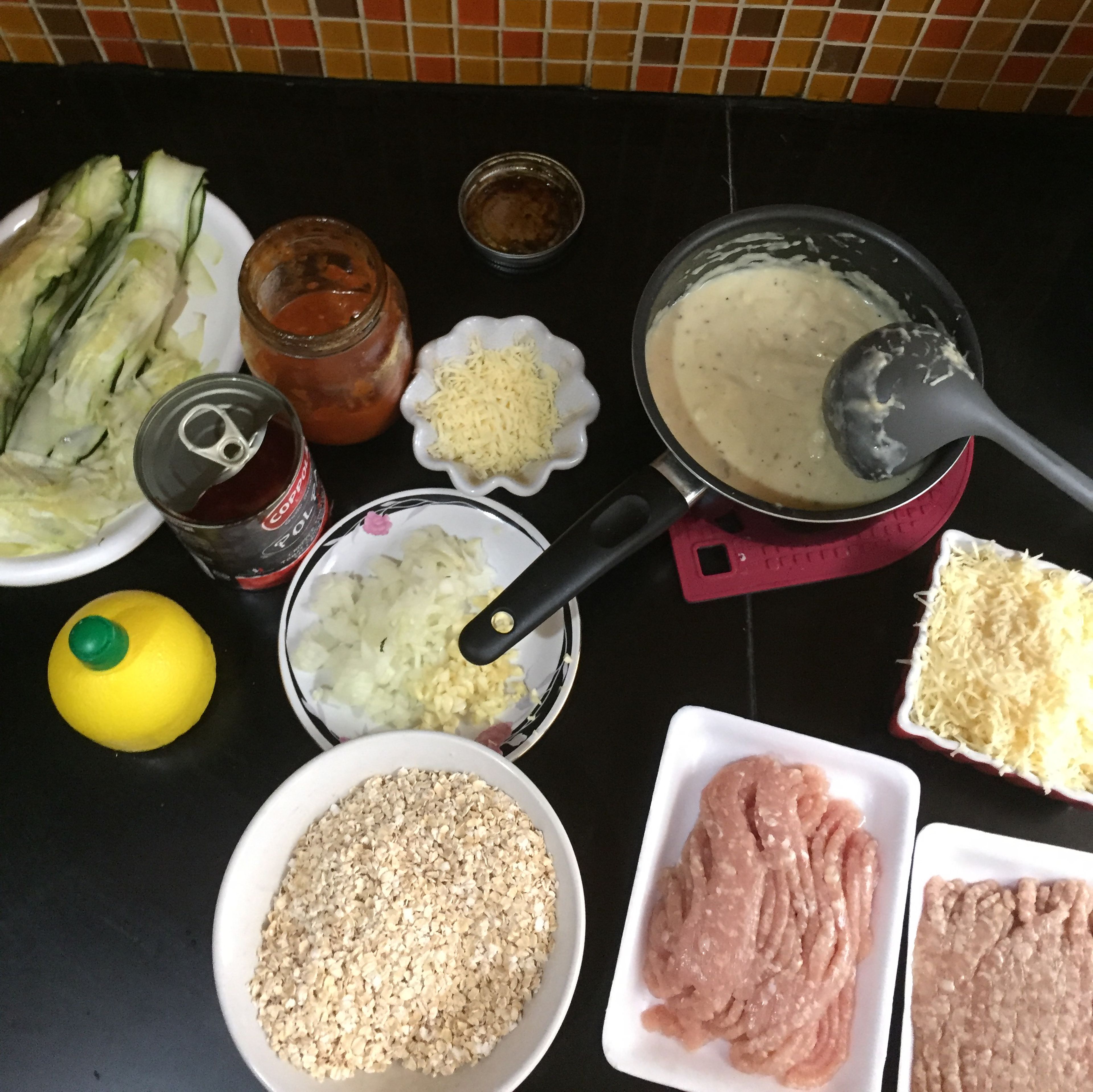 This ingredients zucchini lasange with rolled oat