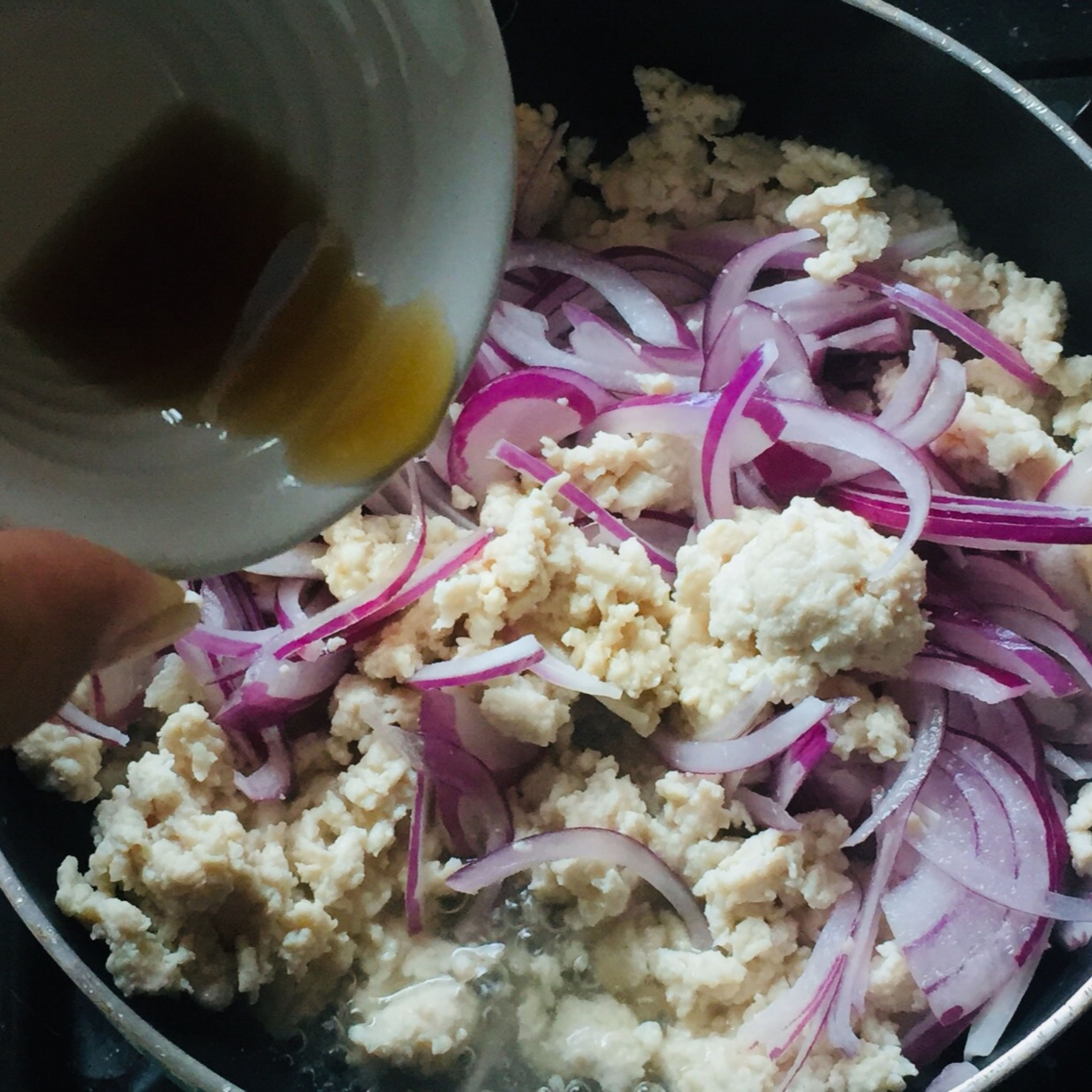 Add red onion, Season with lime, fish sauce, and sugar and combine it. In this step, you can add less seasoning If you are not sure or can add more after and try.