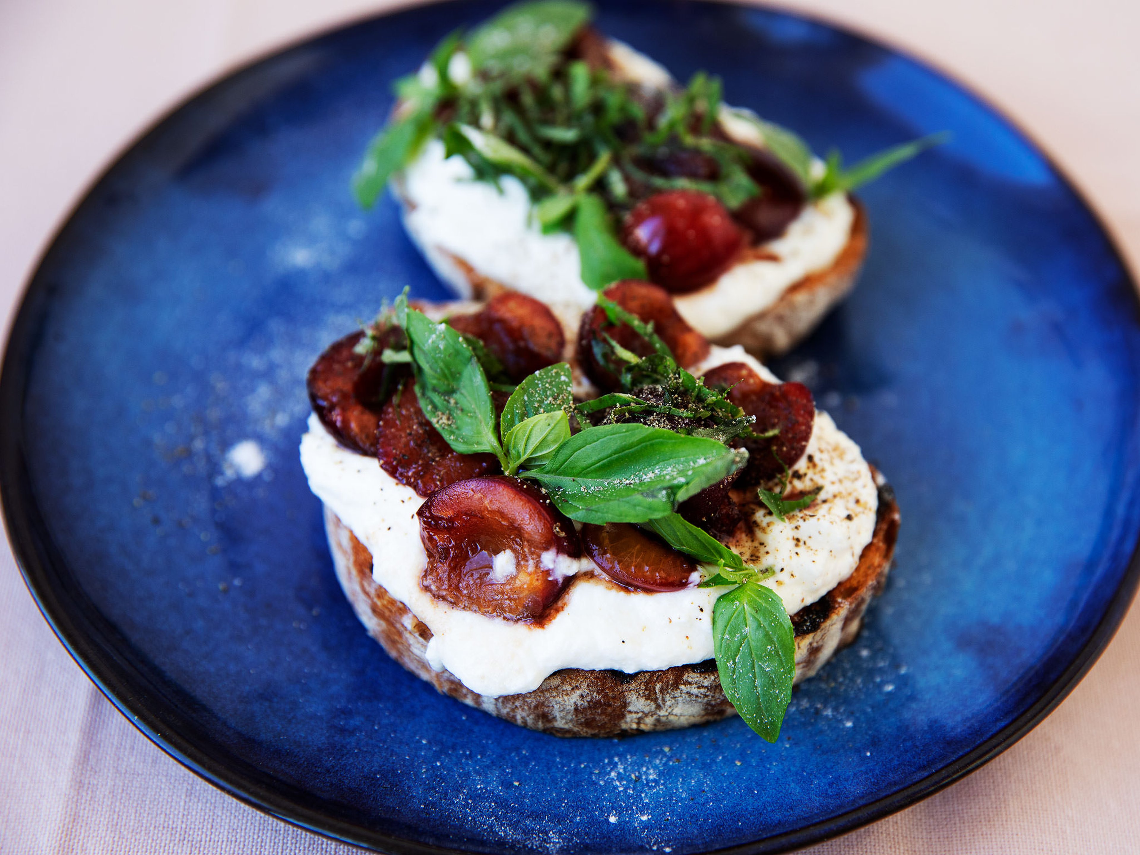 Whipped ricotta and balsamic cherry toast