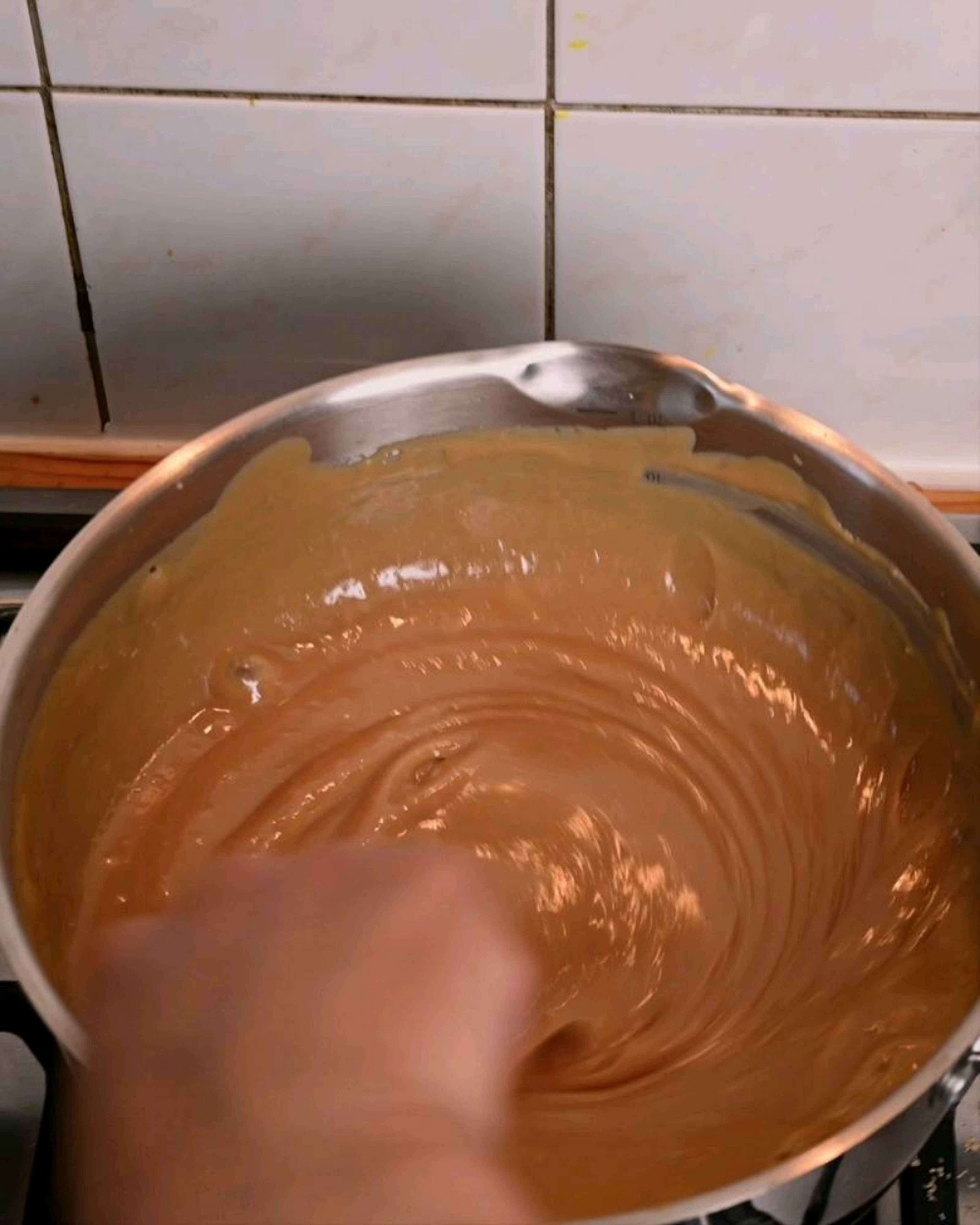 When mixing the thickening milk-toffee mixture- it should be evident of the mixture coming off the saucepan.