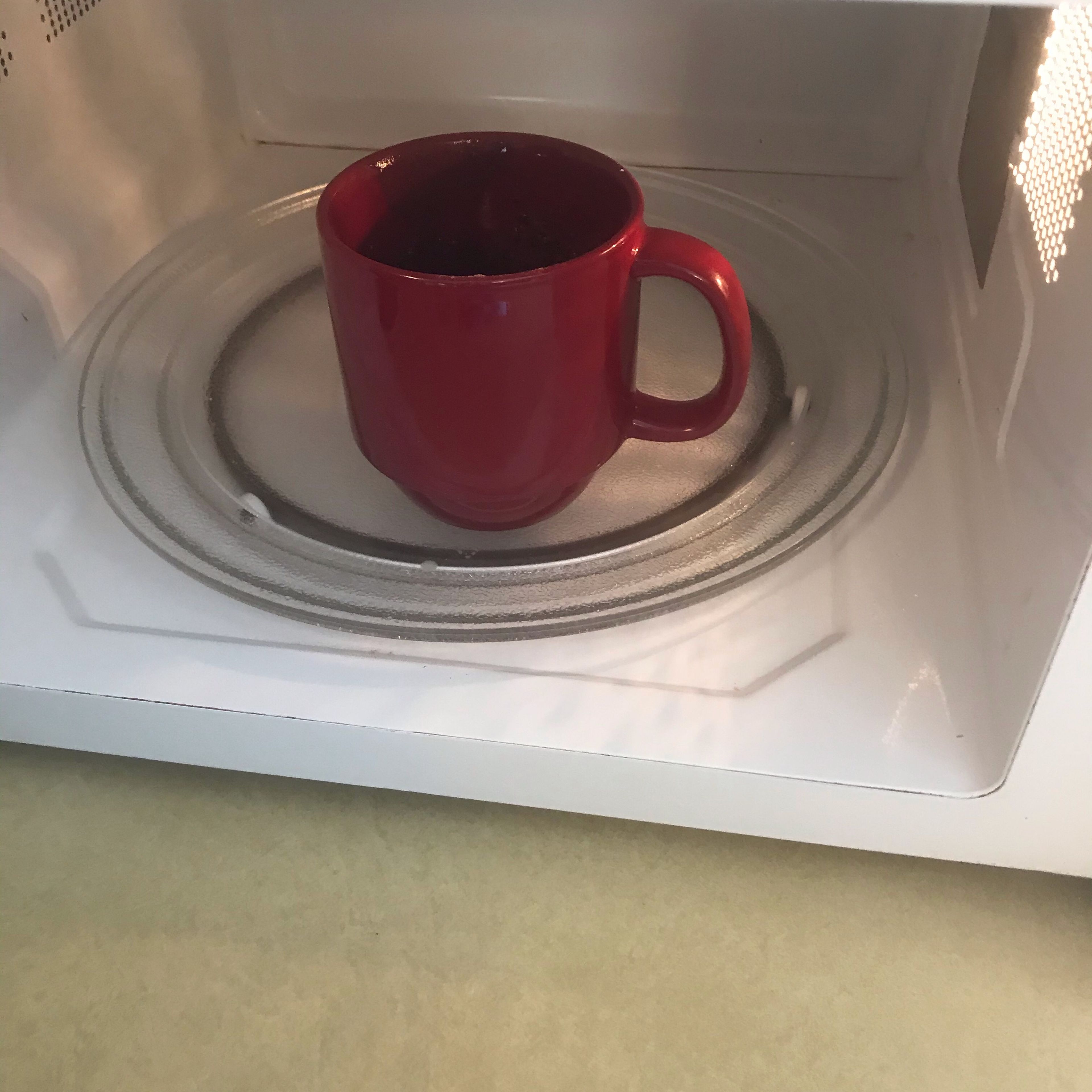 Put your mug brownie in the microwave for 1 min. After let cool for about 30 sec.