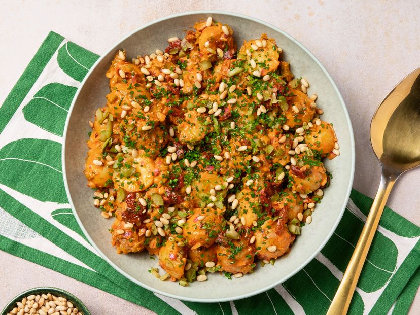 Creamy harissa tahini potato salad