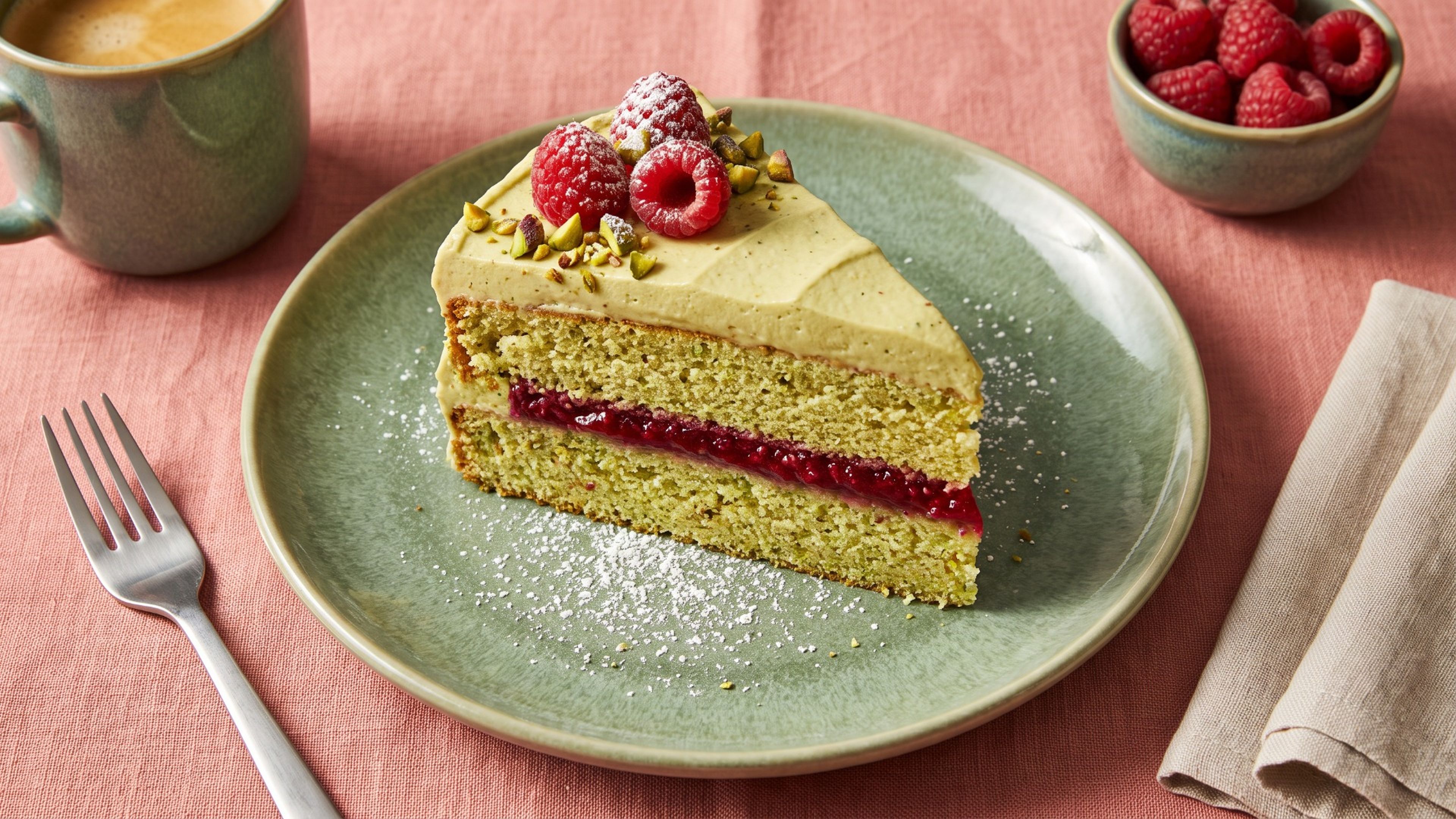 Fruchtig trifft nussig: Ein Rezept für cremige Himbeer-Pistazien-Torte