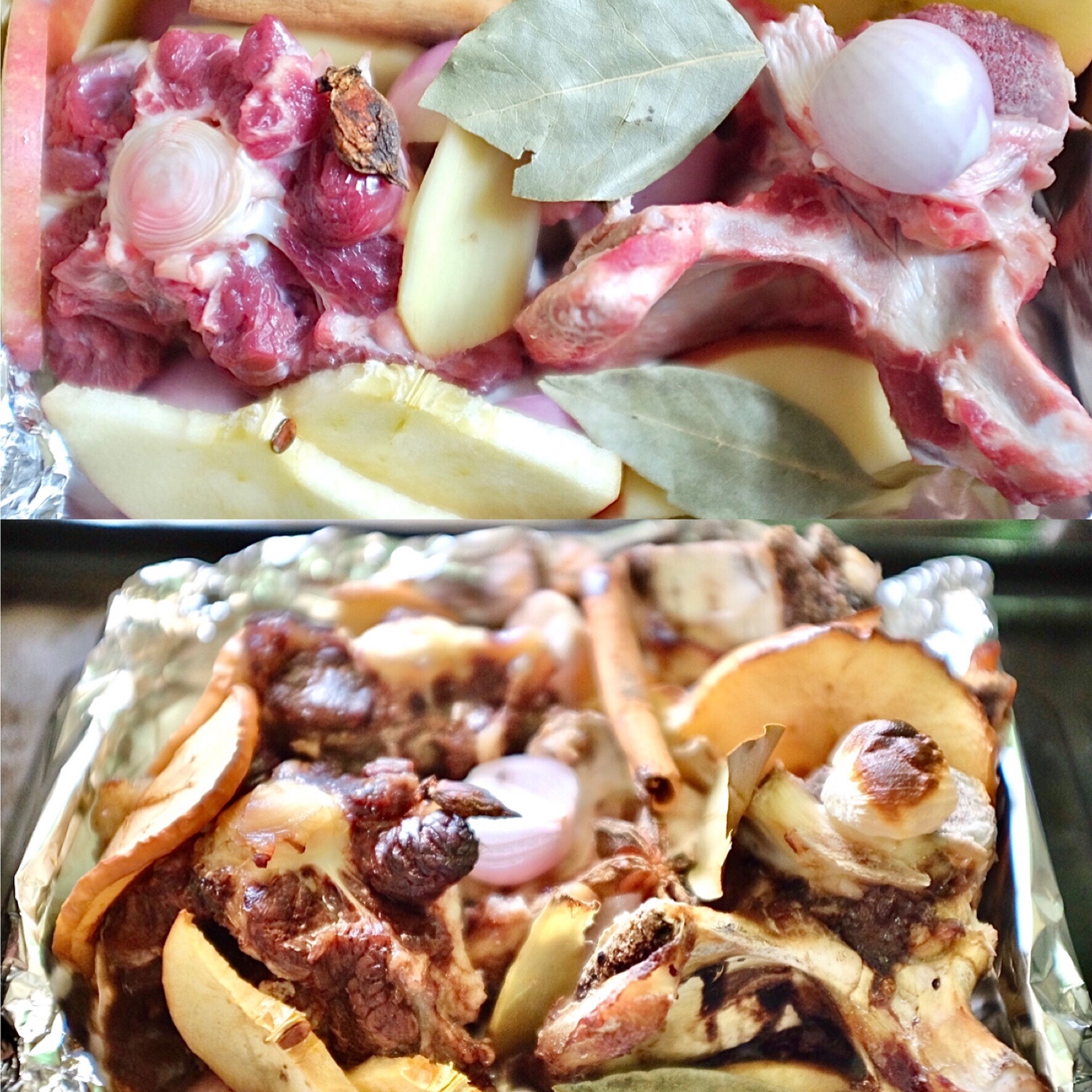 Preheat the oven to 200c. Place the oxtail, beef bones, 4 shallots (keep one for serving), and ingredients mentioned in step 1 into a roasting pan . Bake for approx.20min .