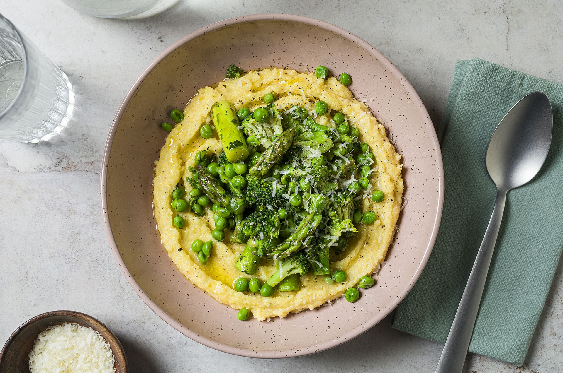 Creamy parmesan polenta with asparagus and broccoli | Recipe | Kitchen ...