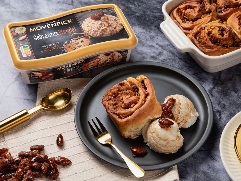 Winterliche Mandel-Apfel-Schnecken mit MÖVENPICK Gebrannte Mandel Eis