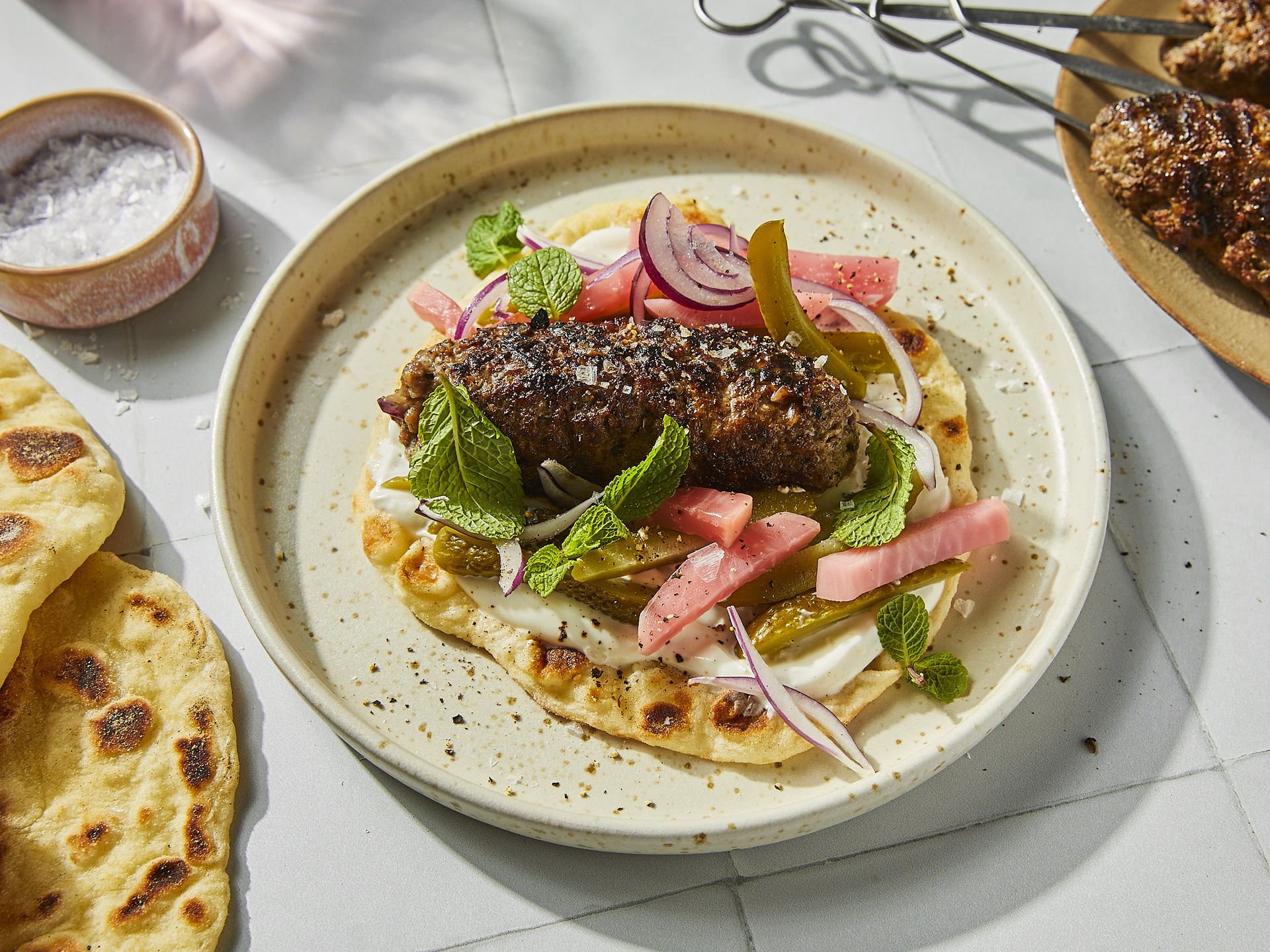 Beef kofta in homemade flatbread