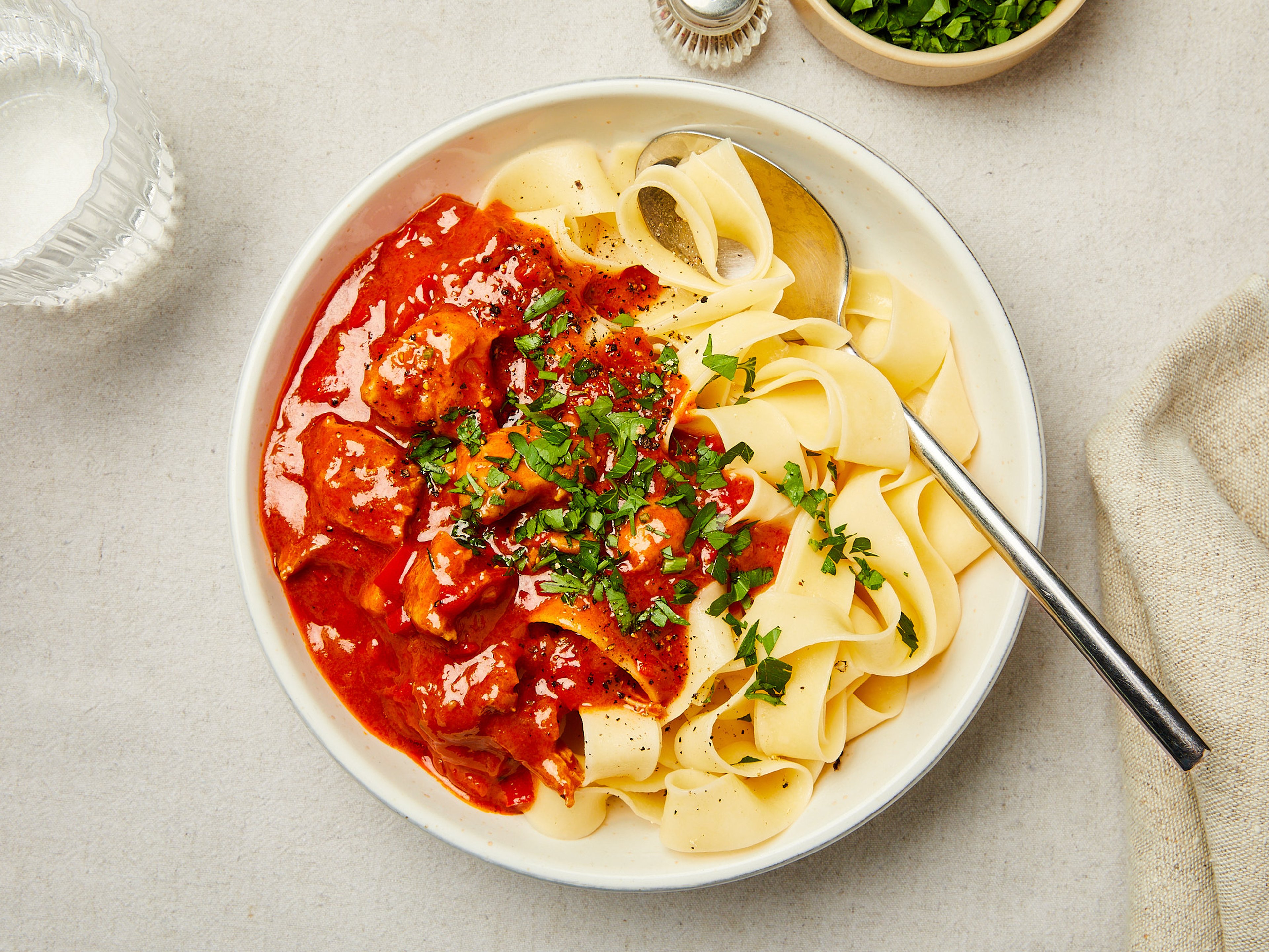 Creamy chicken paprikash with egg noodles