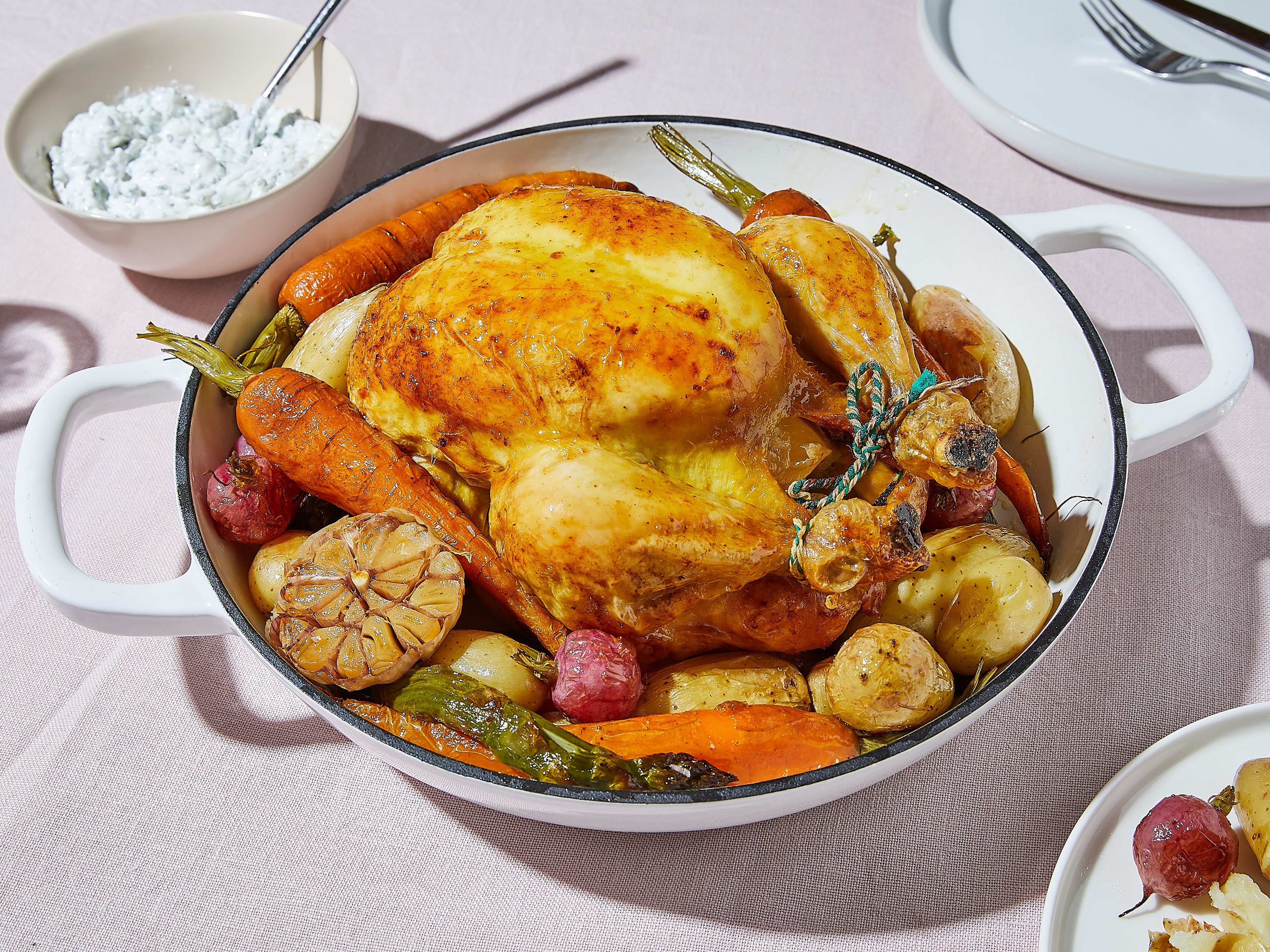 Simple lemon roasted chicken with spring vegetables