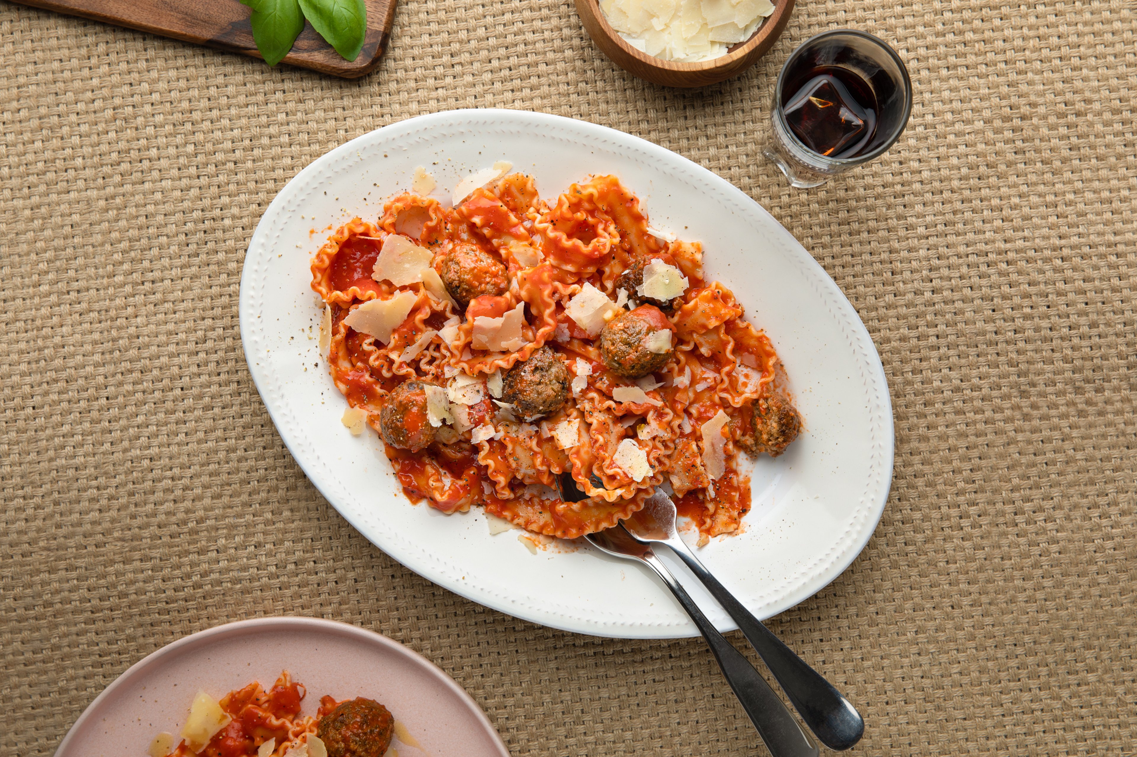 Pasta with mini meatballs