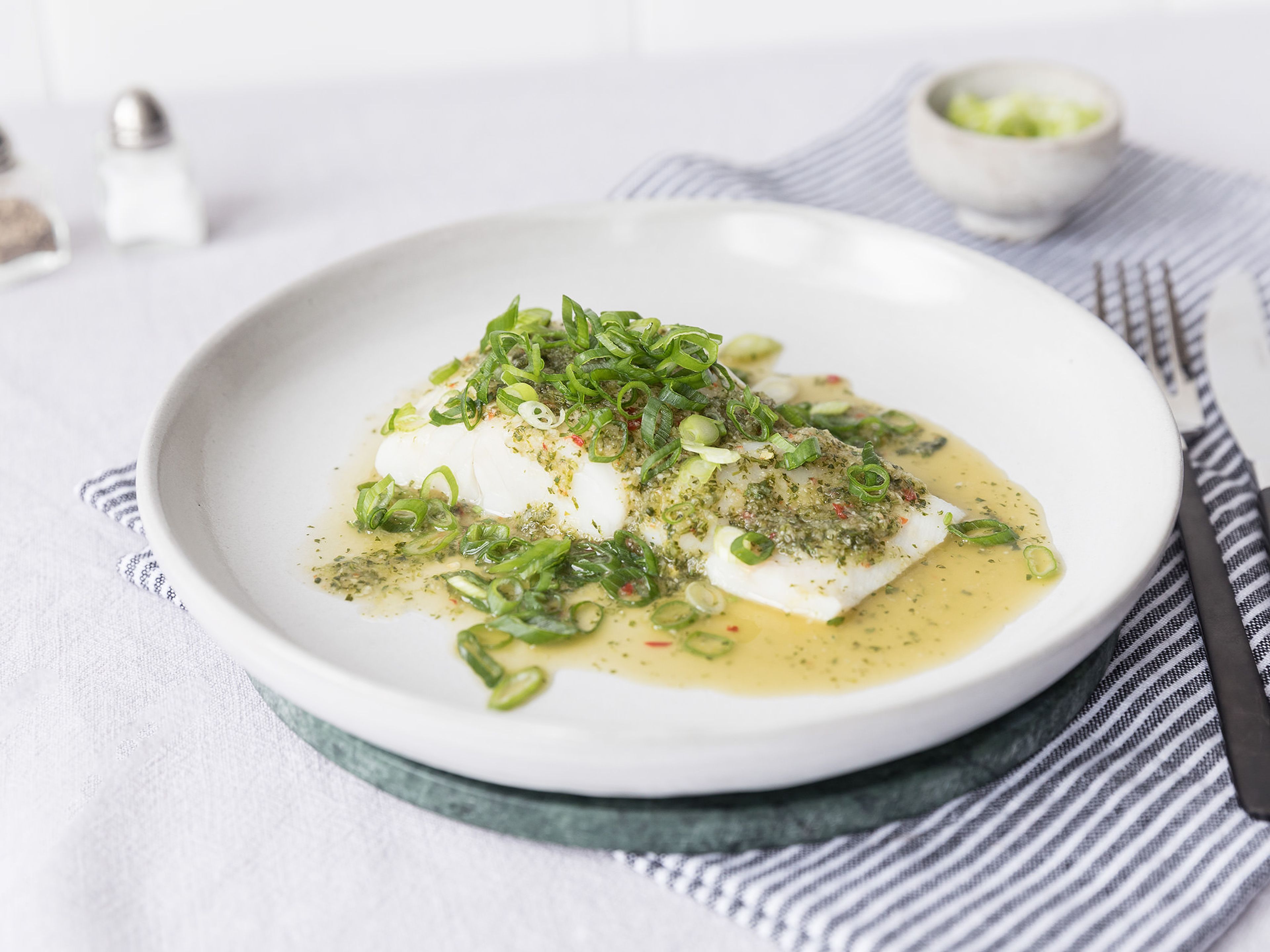 Poached sea bass with Thai dressing