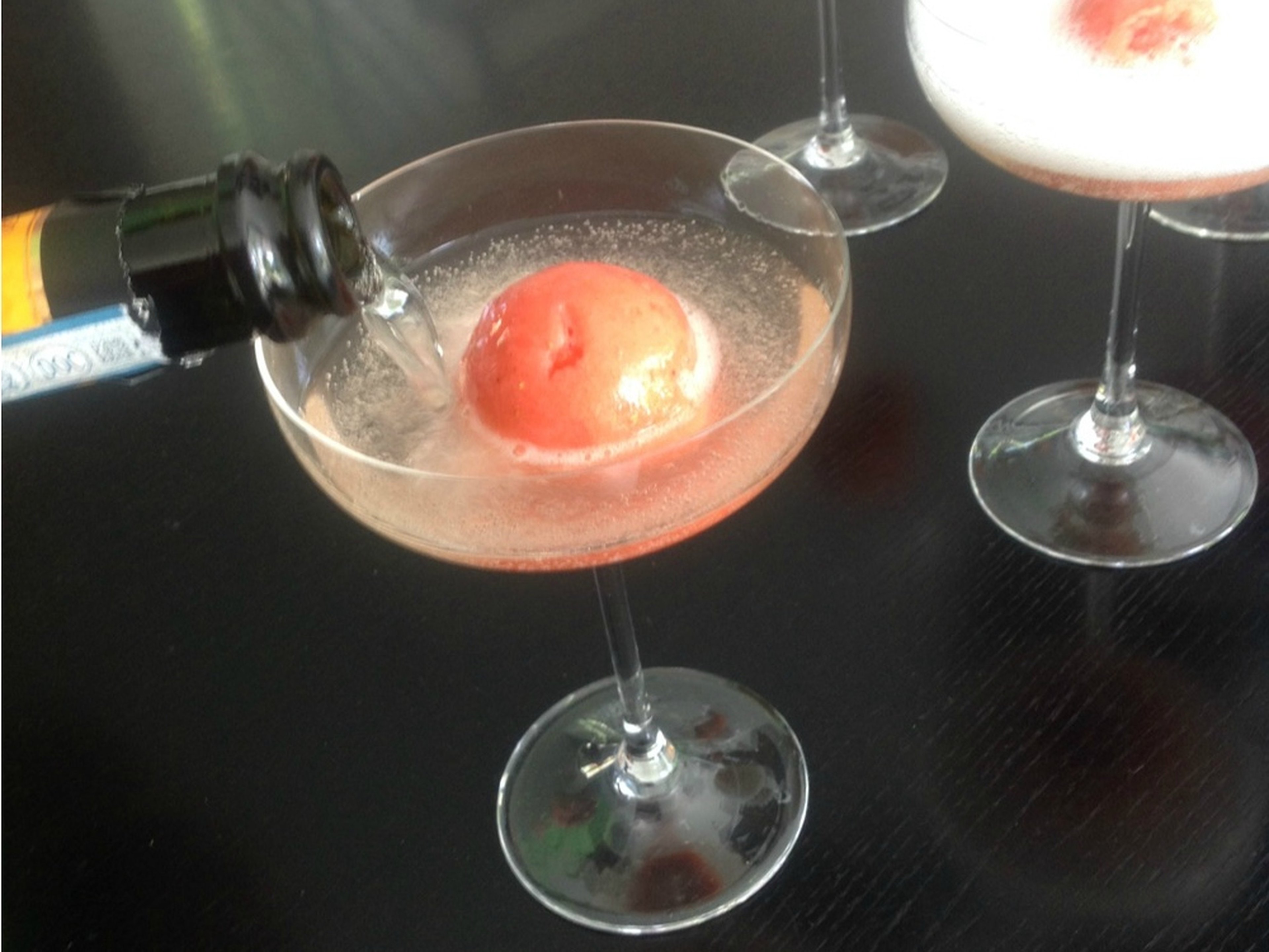 Prosecco with strawberry sorbet