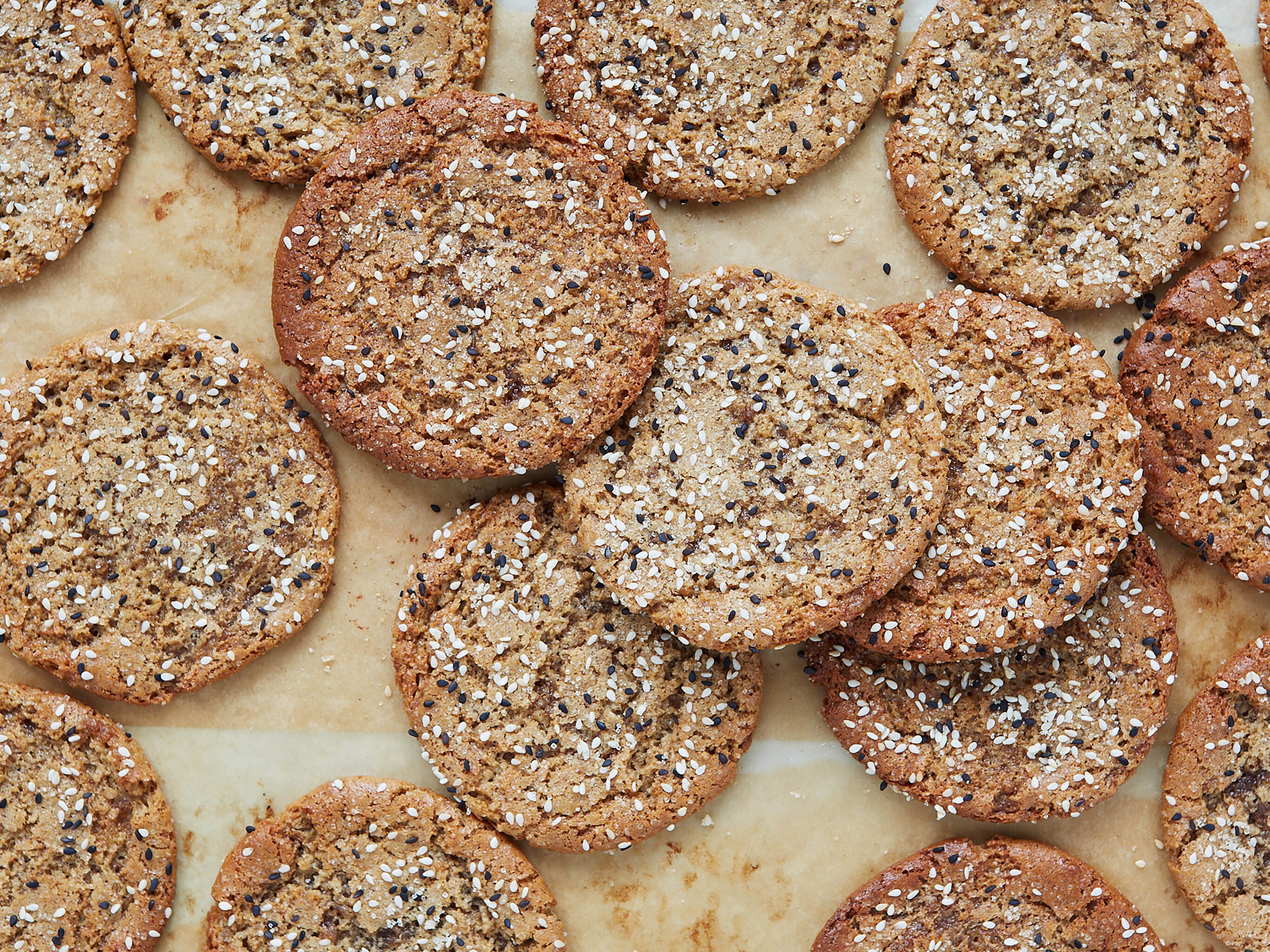 Tahini cookies sprinkled with raw sugar and sesame seeds