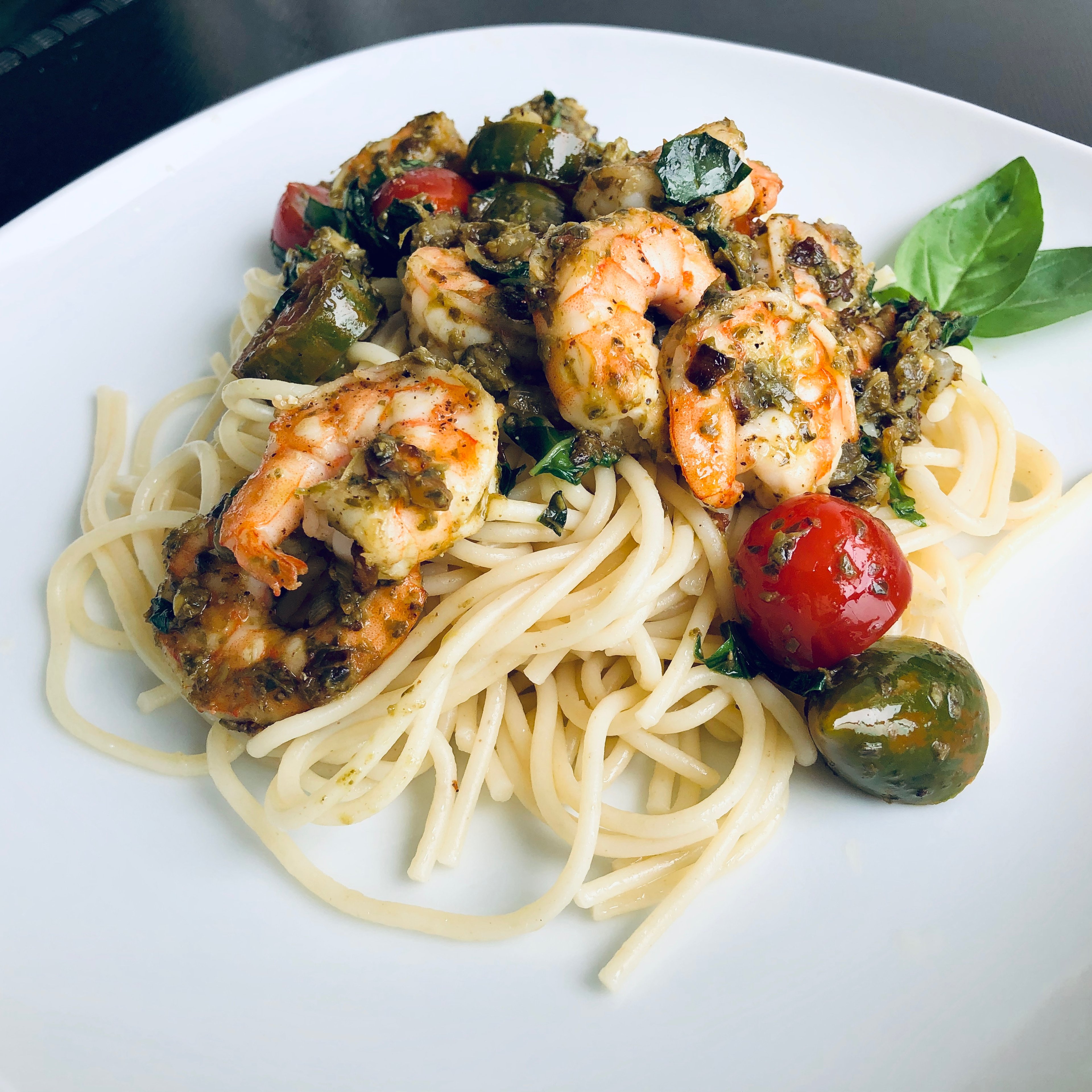 Pesto Prawn Spaghetti