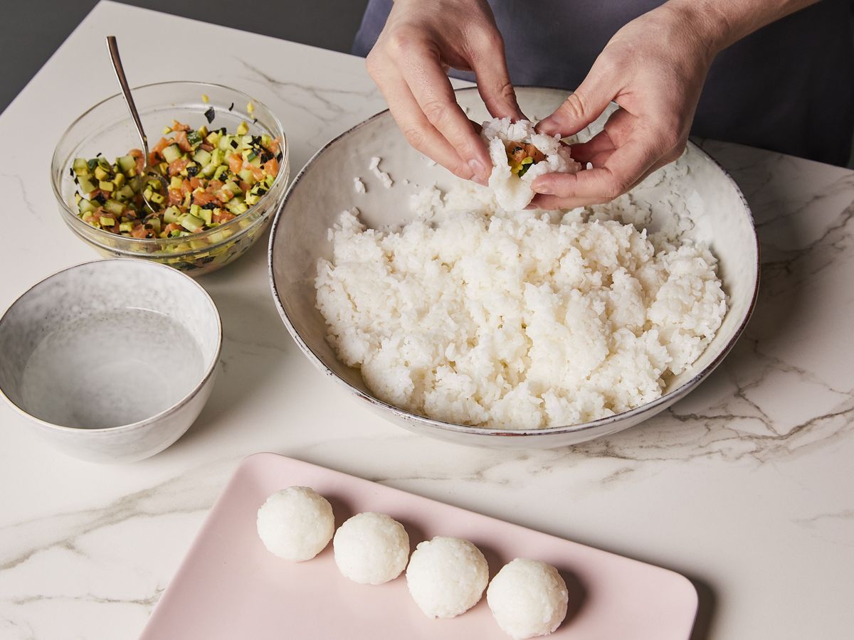 California sushi rice balls with salmon and avocado | Recipe | Kitchen ...
