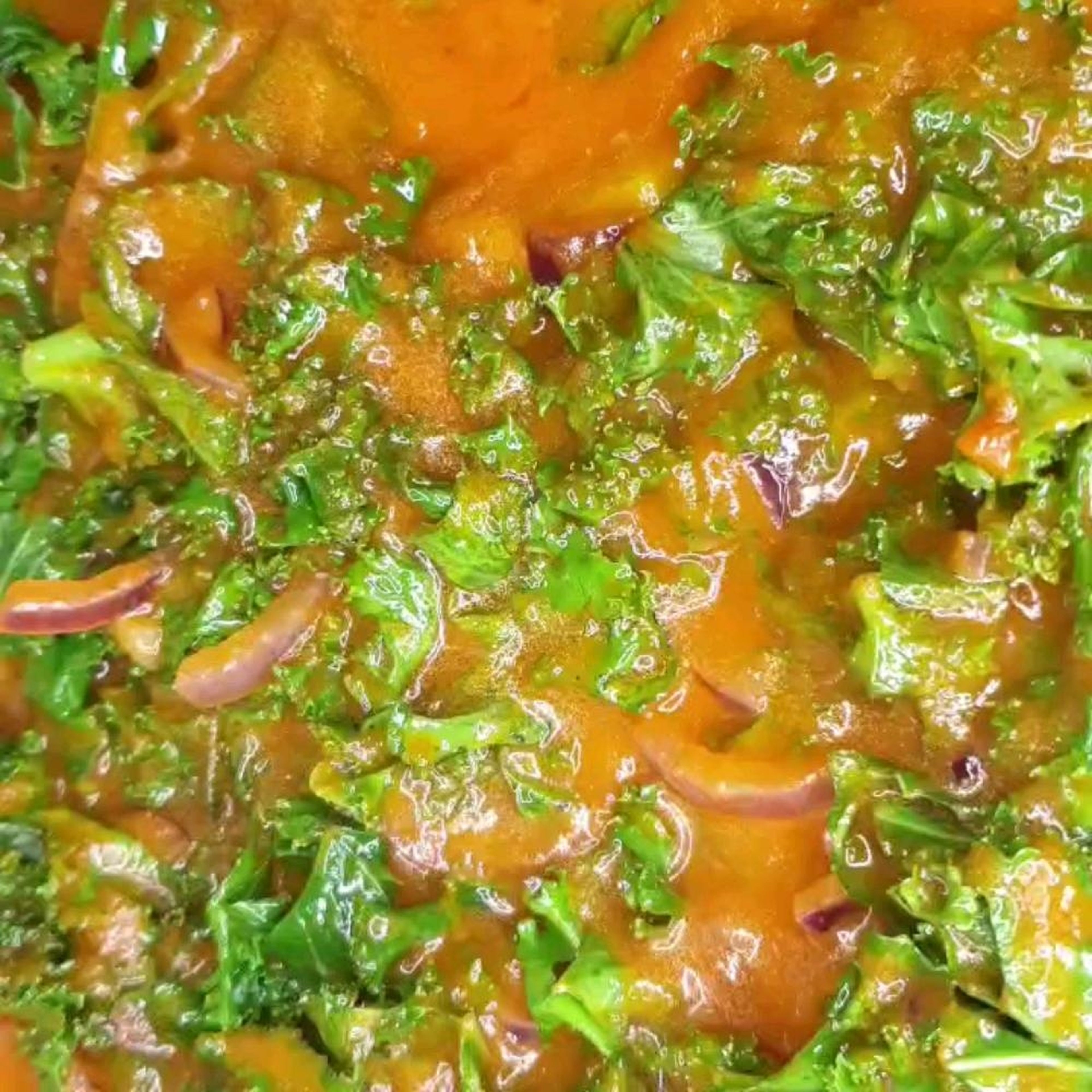 Allow to simmer for 2 minutes on a low heat and your Nigerian Kale Stew is ready!