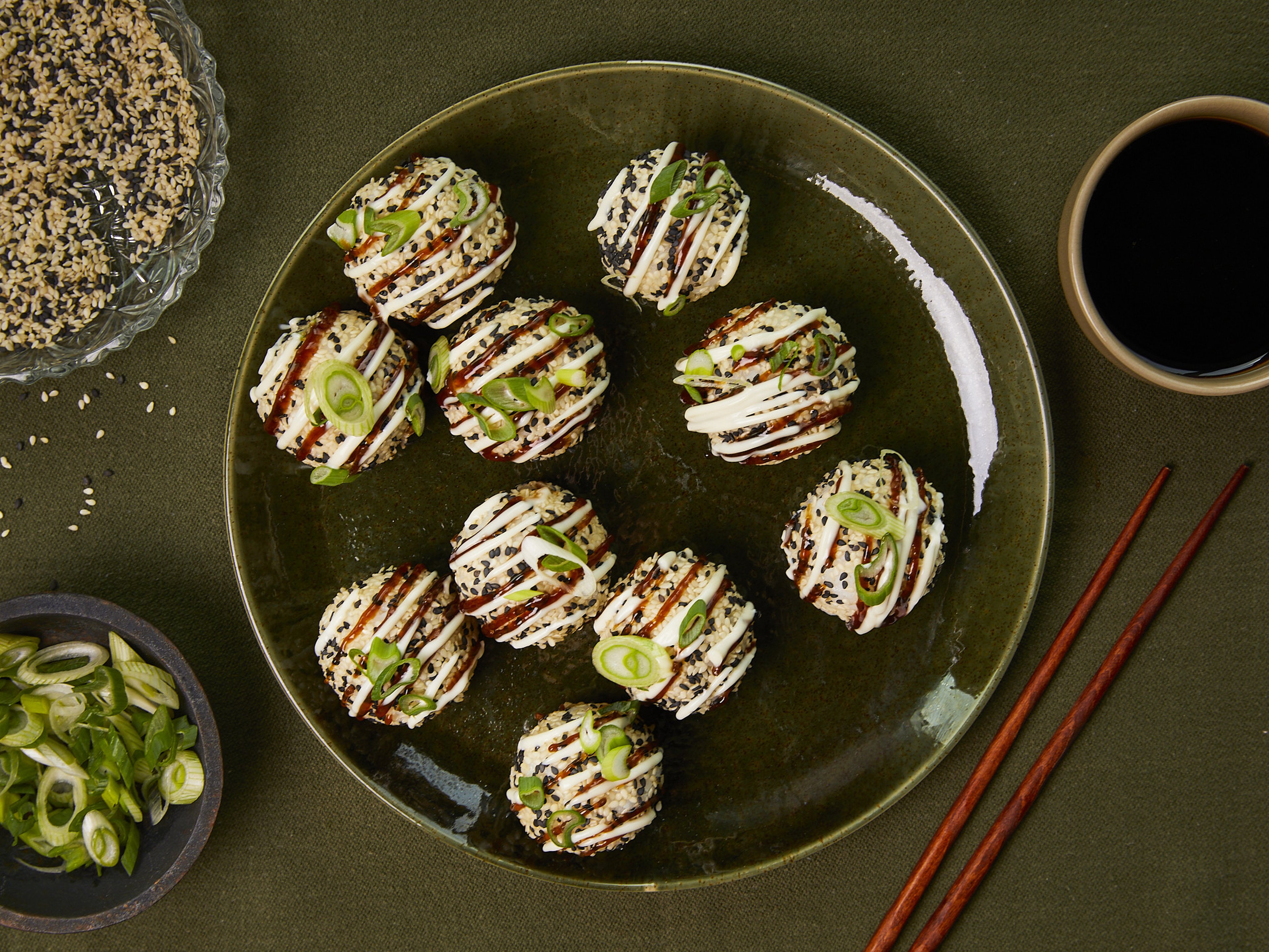 California sushi rice balls with salmon and avocado