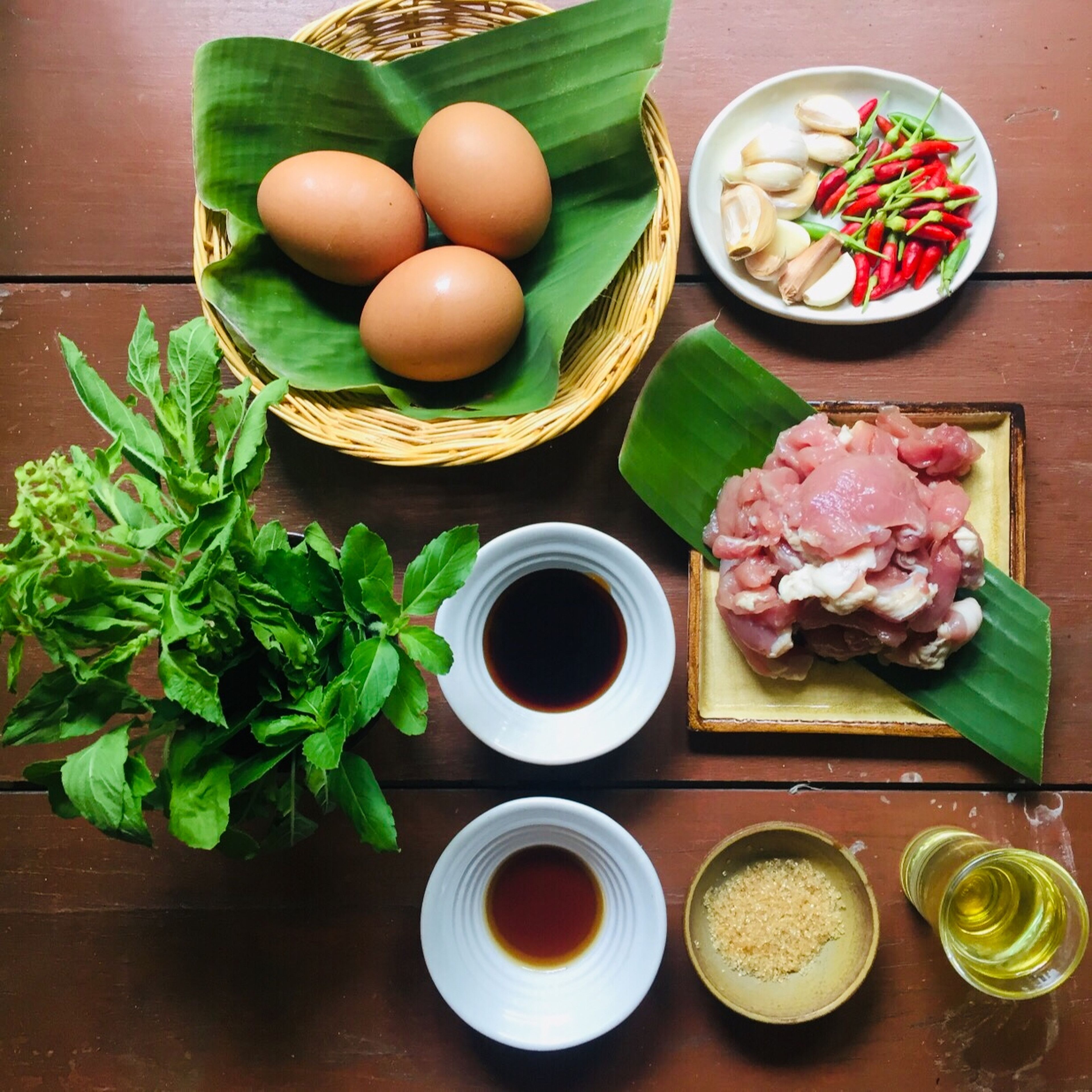 Prepare the ingredients like in the picture and if you can’t find Thai holy basil you can use sweet basil instead.