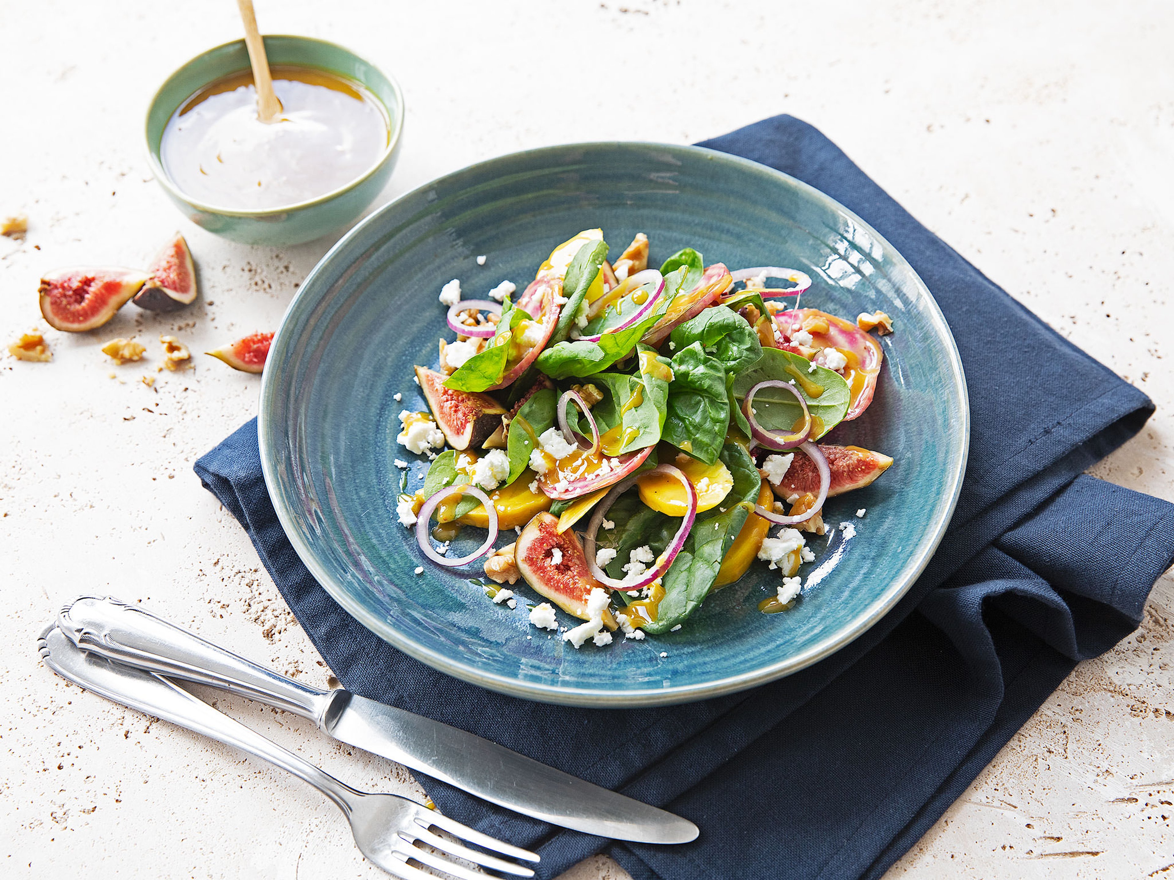 Mixed beet salad with honey mustard dressing