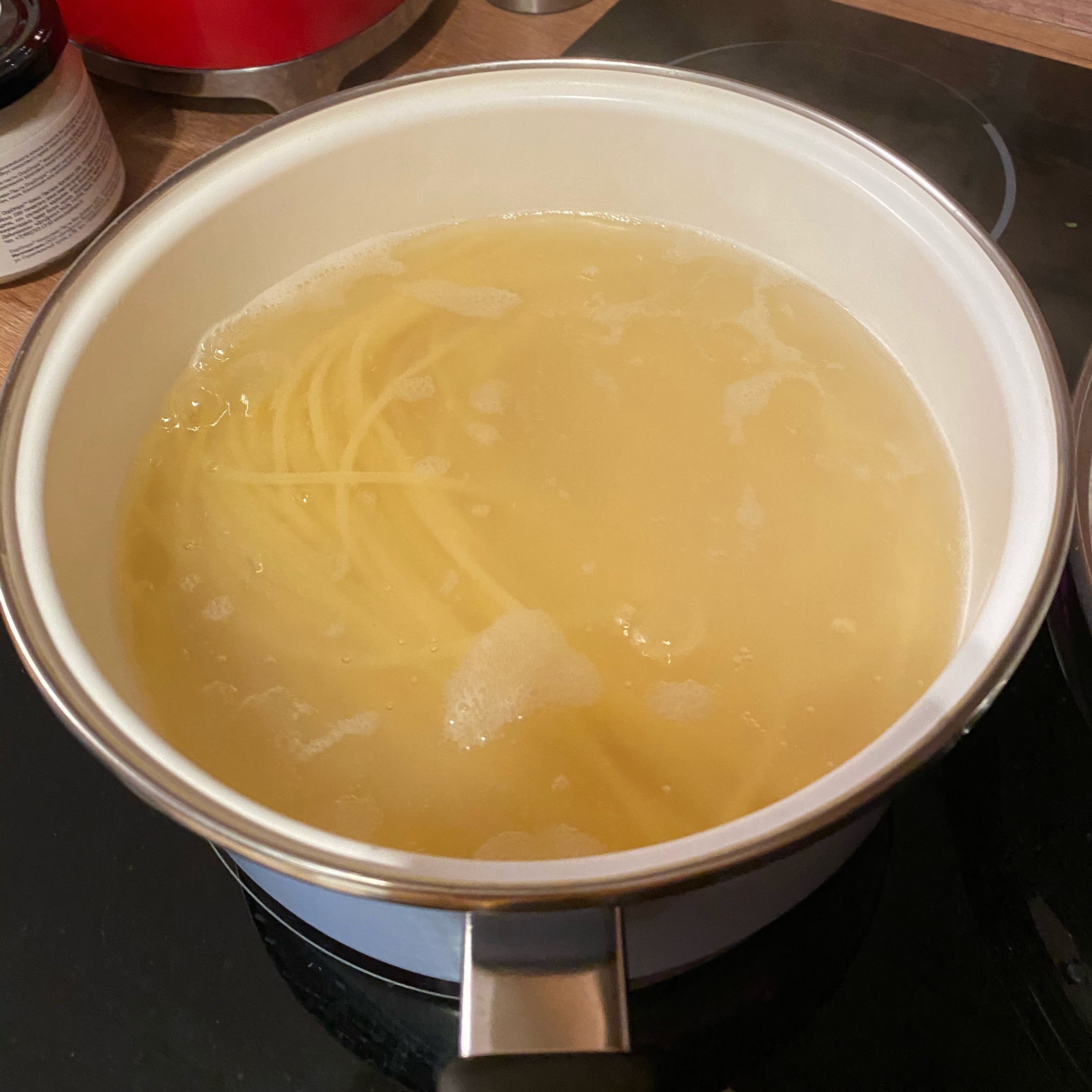 Boil spaghetti 11 minutes