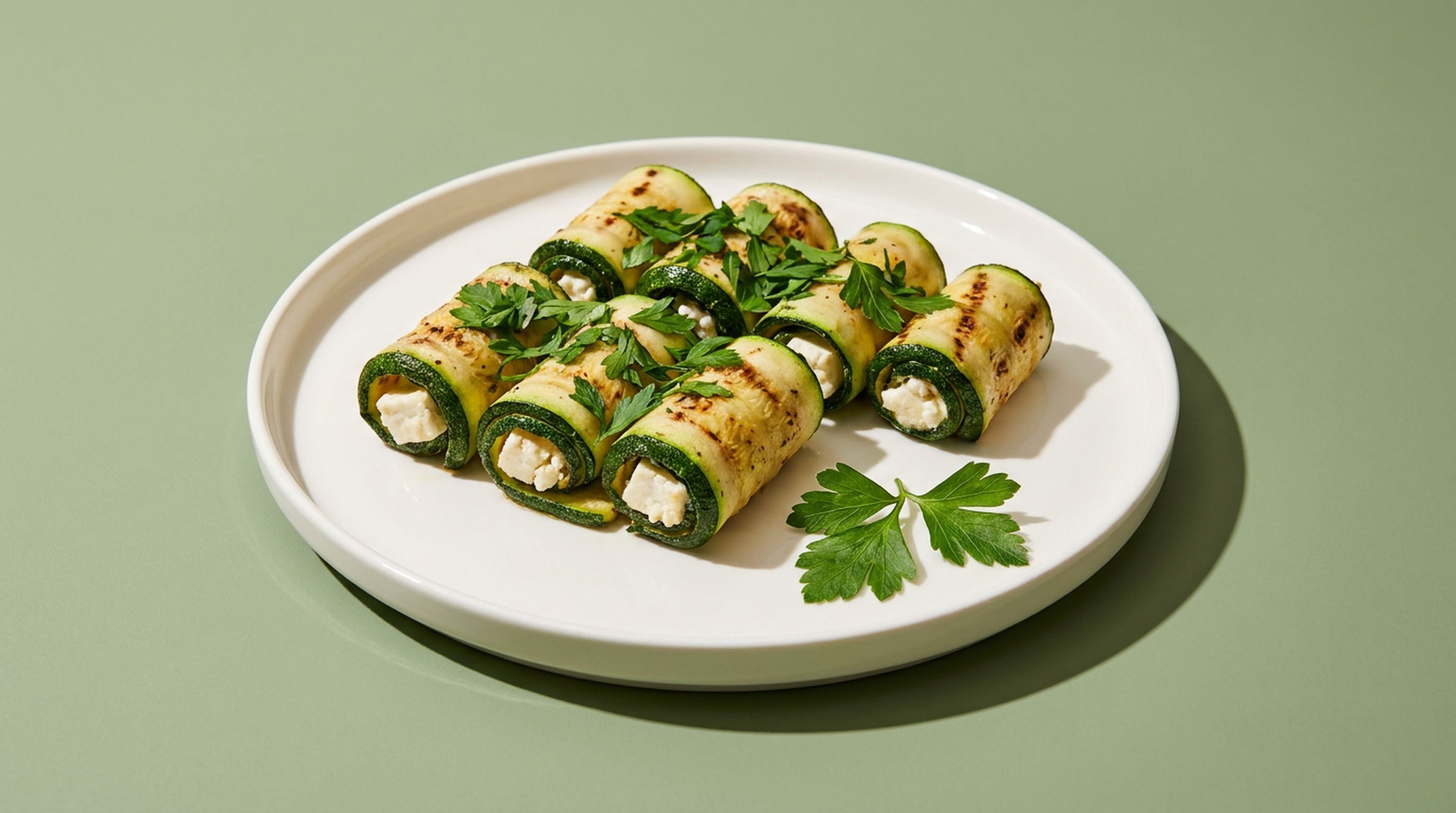 Gebackene Zucchini-Röllchen mit Feta und Oregano