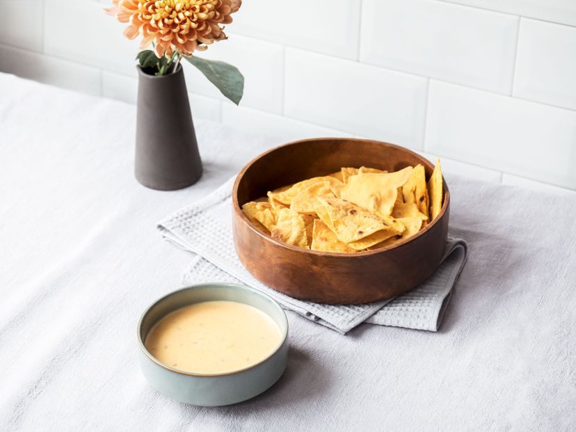DIY tortilla chips with jalapeño-cheddar cheese dip