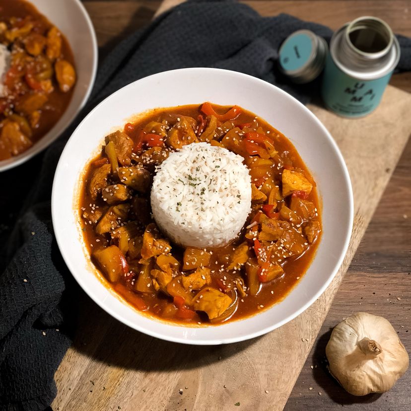 Chicken süß sauer auf Reis