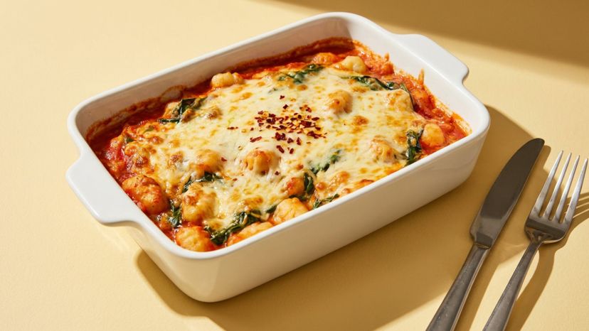 Gnocchi-Auflauf mit Spinat und Parmesan-Mozzarella-Decke