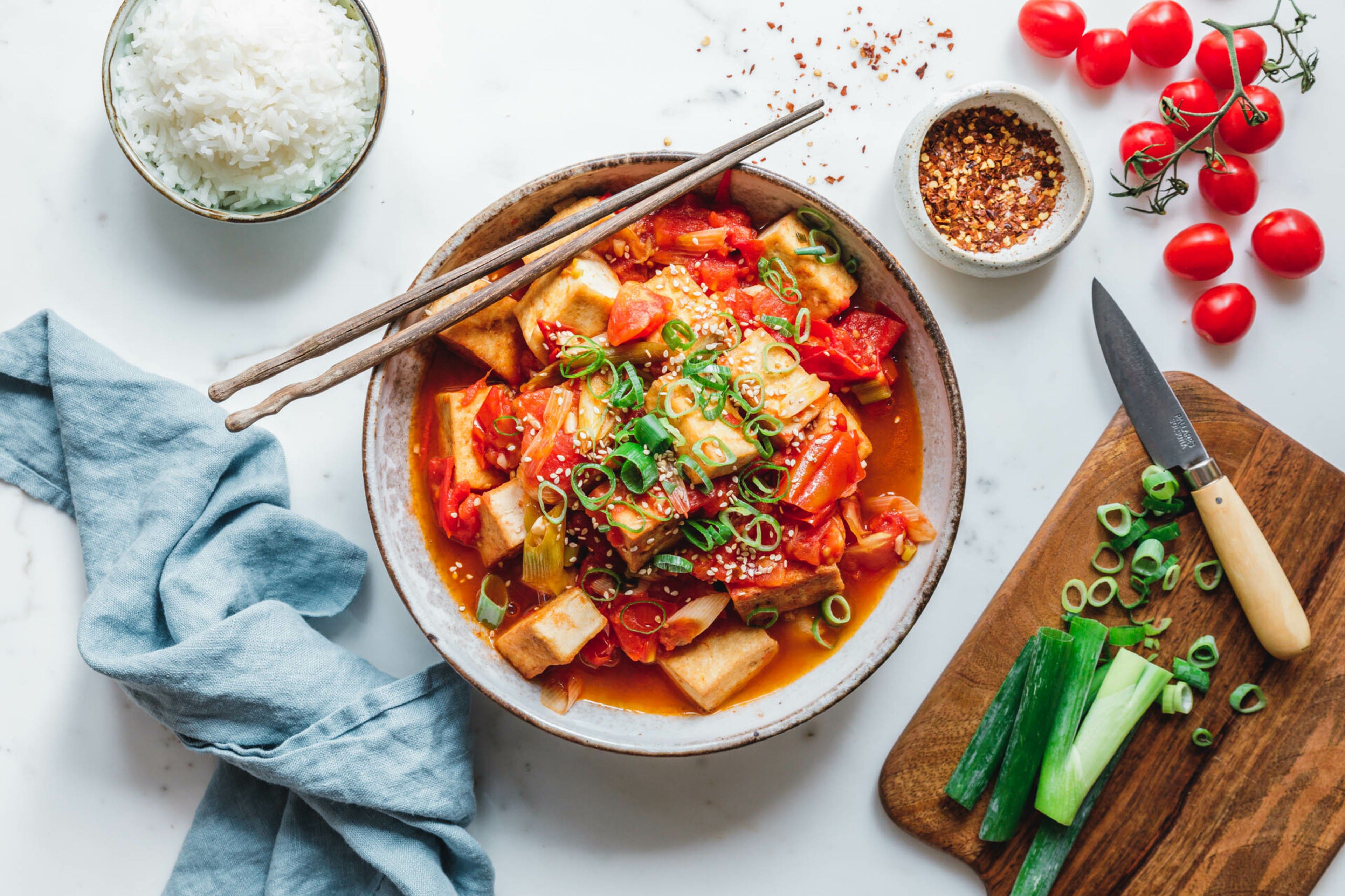 Vietnamese-style fried tofu in tomato sauce