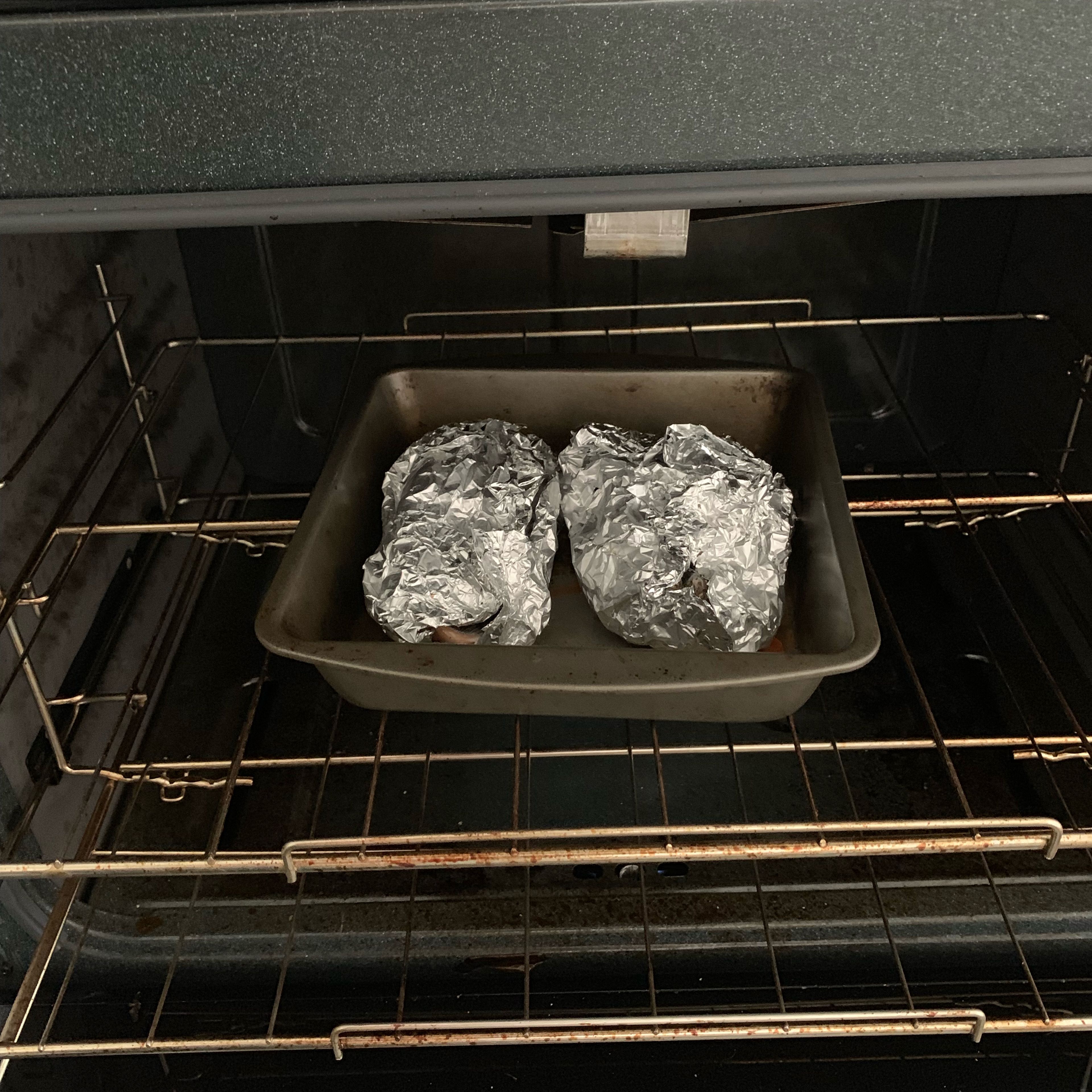 When ready to cook, heat oven. Place packages in a roasting pan. (Or they can be cooked on top of the stove in 2 skillets over medium- high heat.) Cook 5 minutes (for medium-rare) to 8 minutes from the time the mixture starts to sizzle, or roughly 10 to 12 minutes total. Sometimes if the fillet is frozen or refrigerated and it is still cold, I like to cook them for 40 minutes, the melting will bring a lot of flavor with paste created by the cooking process and the water on the fillet.