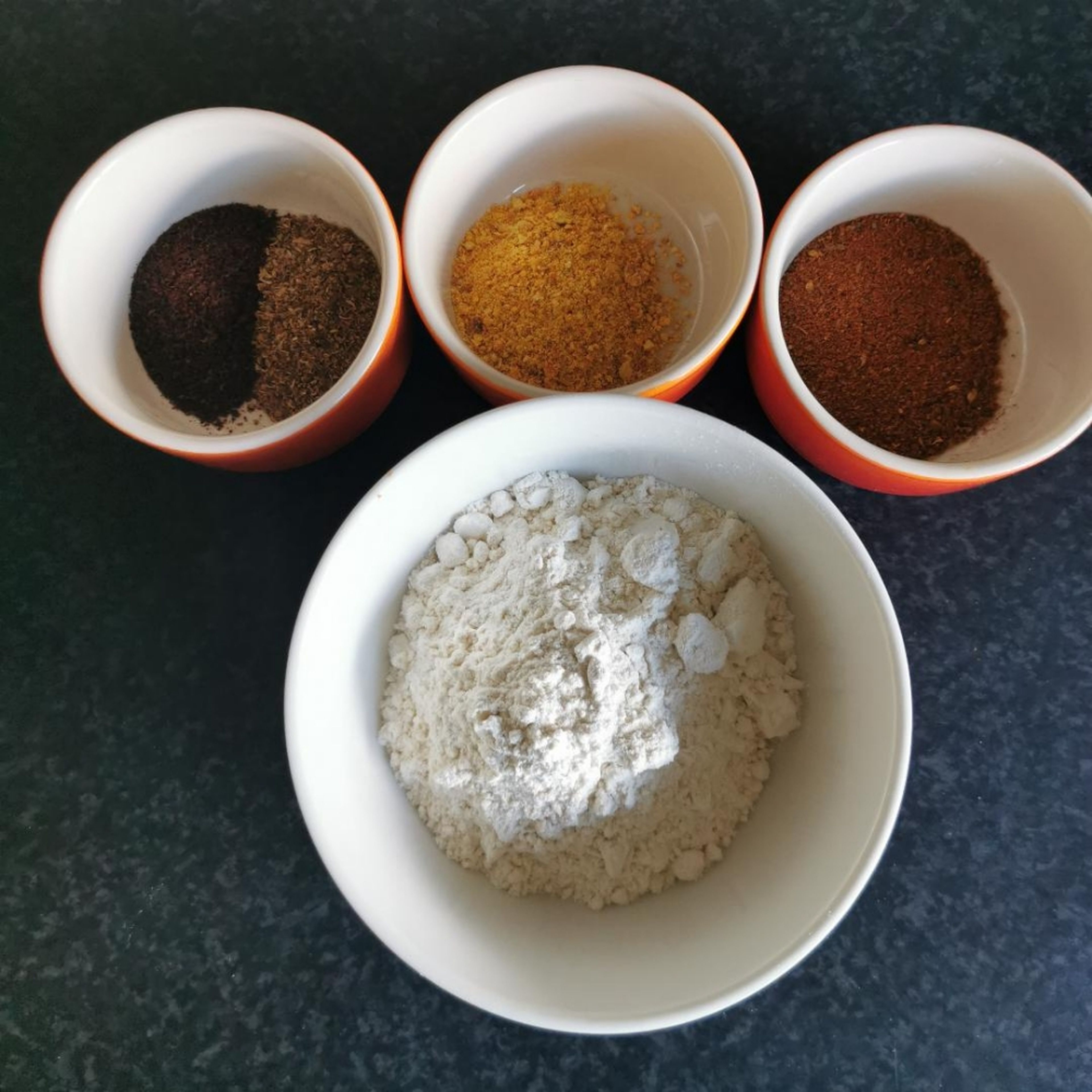 Measure out your spices and flour. It is not a necessary to have the dried citrus peel, it does complement the sumac really well thou.