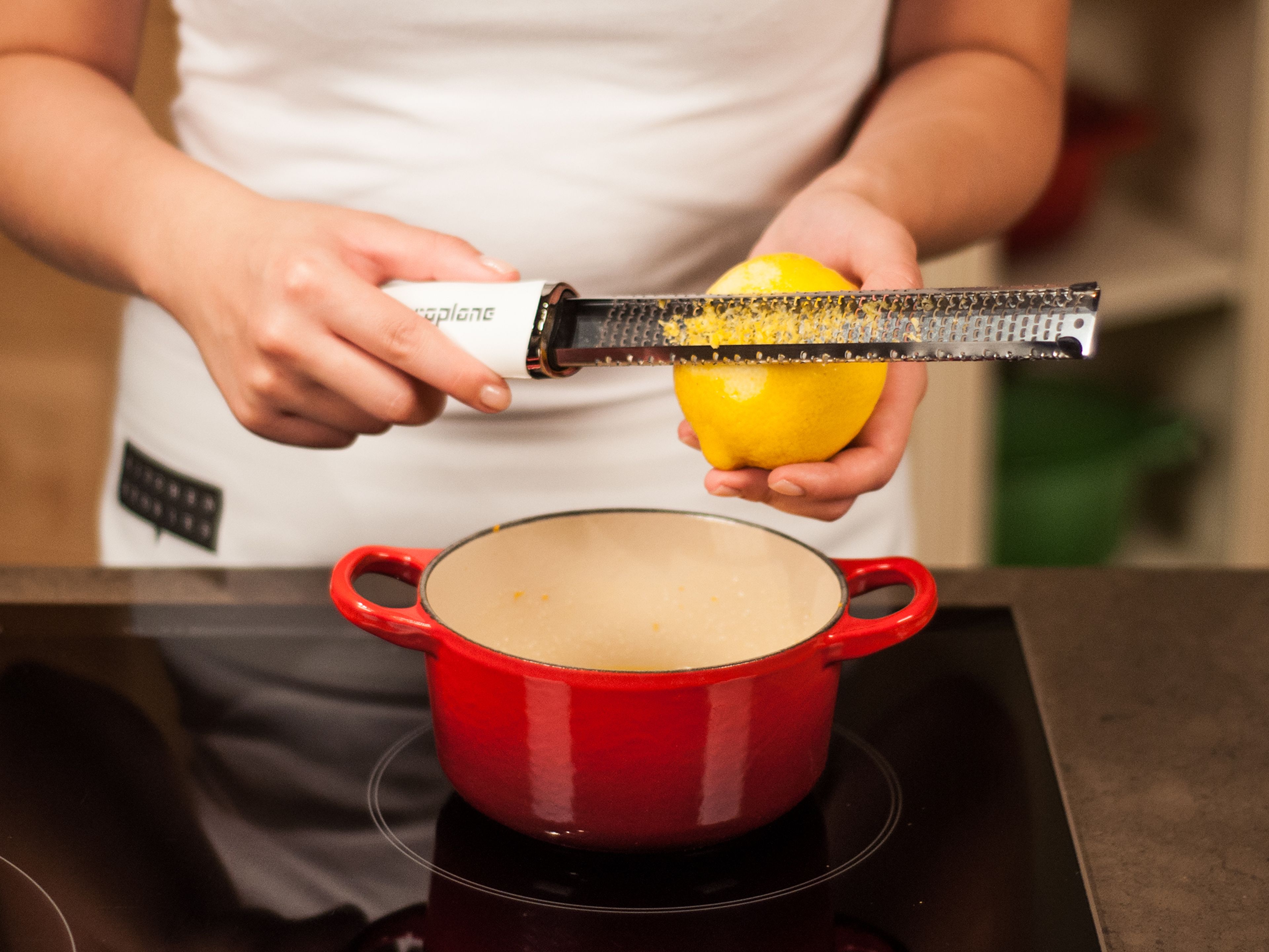Preheat oven to 190°C/375°F. Melt butter, honey, and sugar in a small saucepan over medium heat, stirring occasionally to prevent burning. Zest orange and lemon into saucepan, add salt, and stir to combine. Remove from heat.