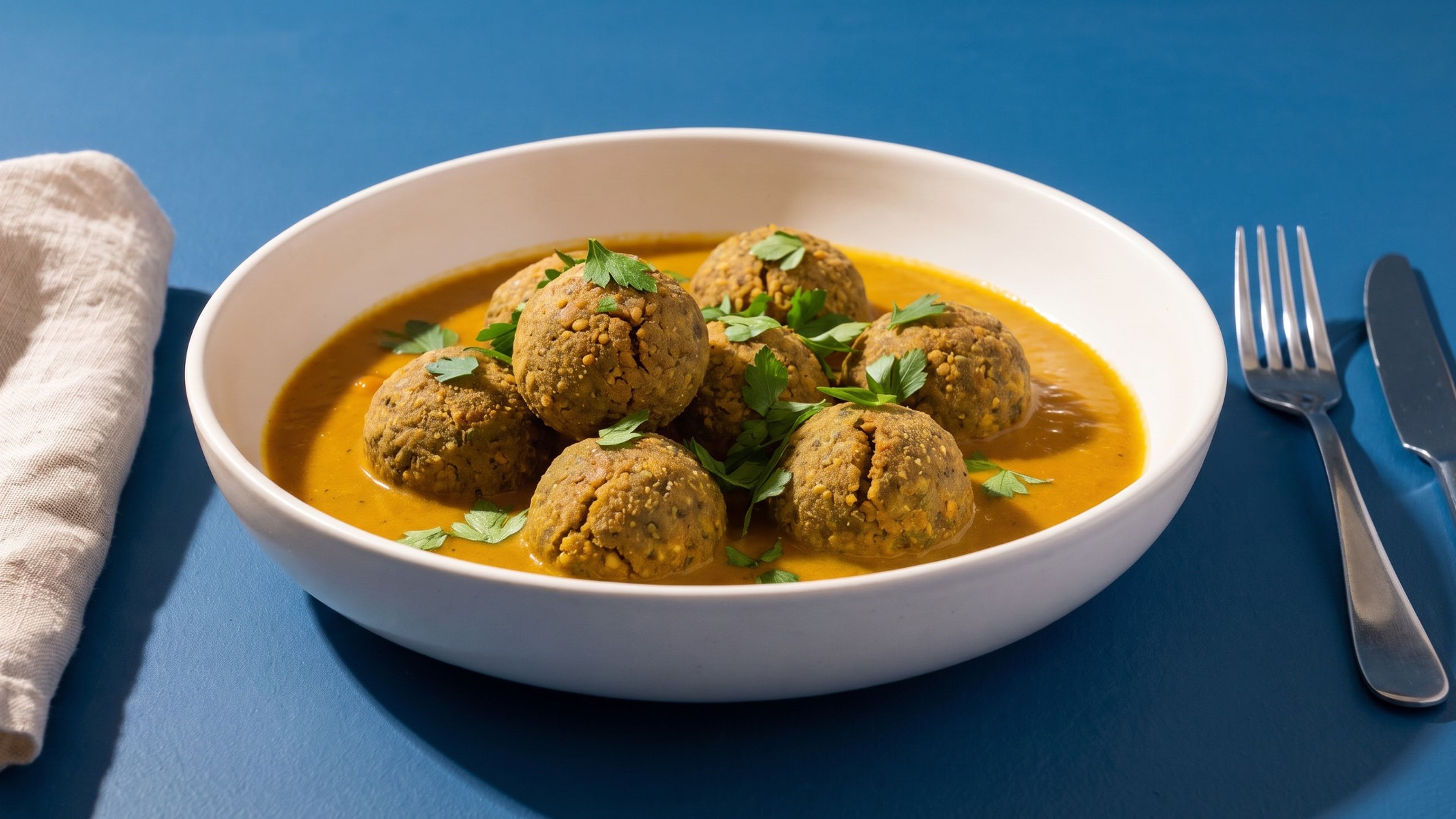 Linsenknödel in cremiger Kokos-Currysoße: leckeres Feierabendgericht