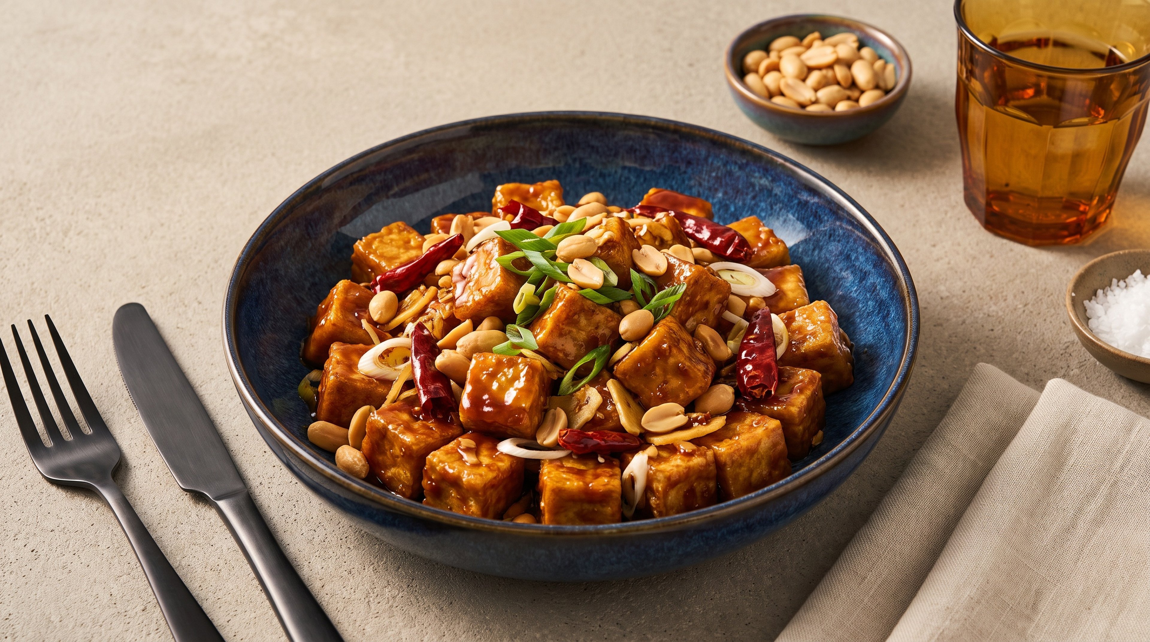 Knuspriger Kung-Pao-Tofu aus der Heißluftfritteuse