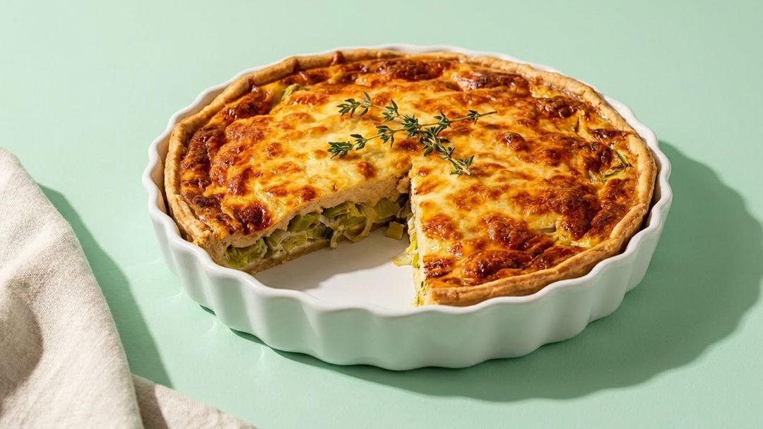 Schmeckt auch im Sommer: herzhafter Lauch-Pie mit leichter Skyr-Füllung