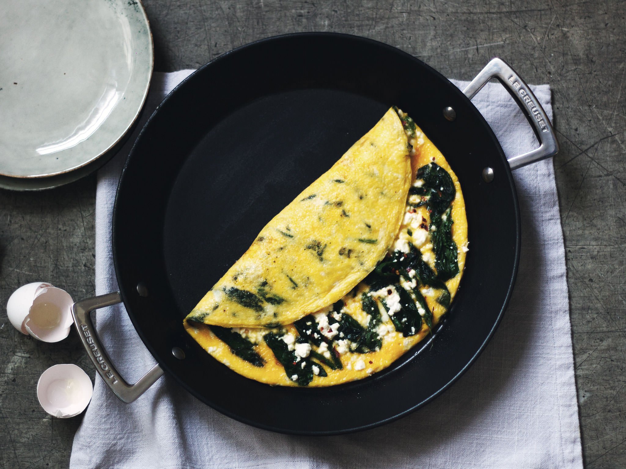 Omelett mit Spinat und Feta | Rezept | Kitchen Stories