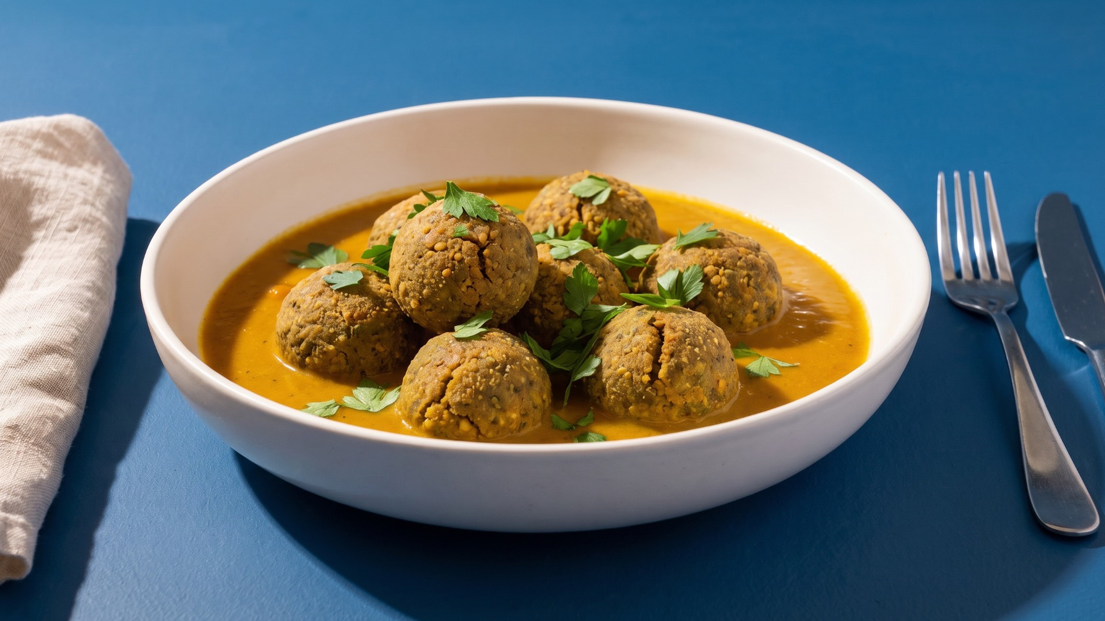 Linsenknödel in cremiger Kokos-Currysoße: leckeres Feierabendgericht