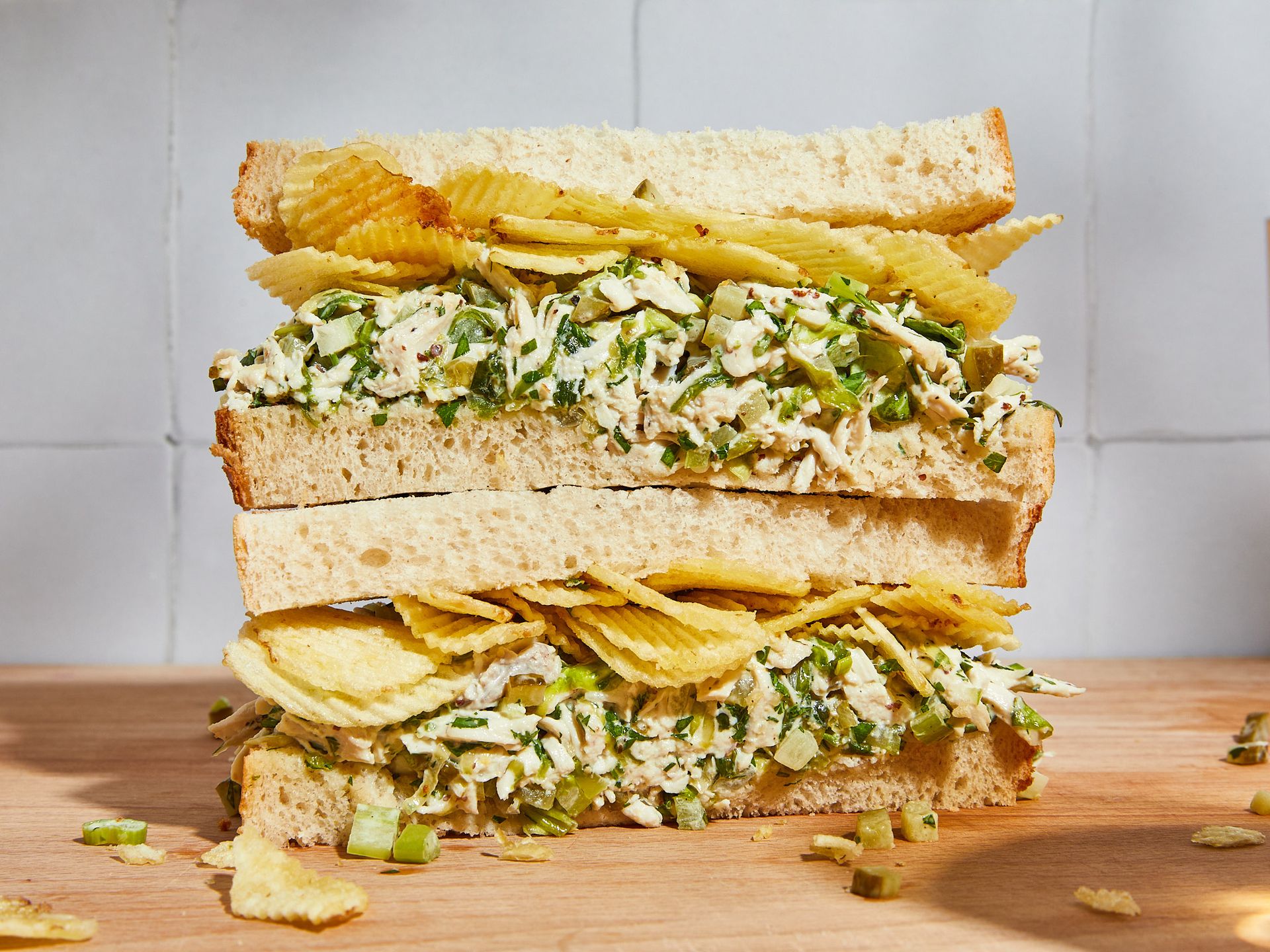 Chicken salad sandwich with potato chip crunch