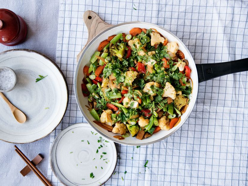 Vegetable stir-fry with ginger-lime sauce