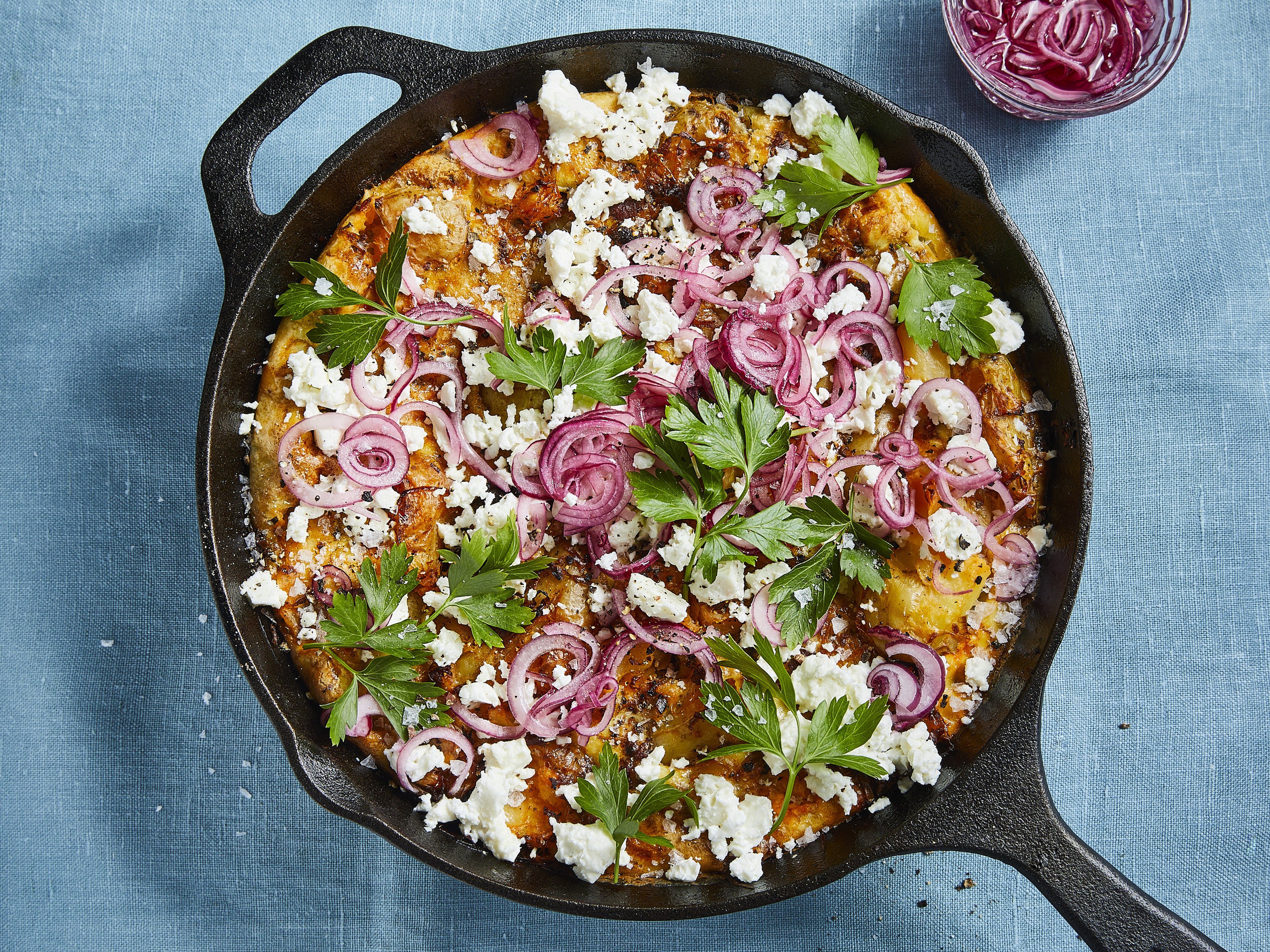 Potato skillet with chorizo and feta