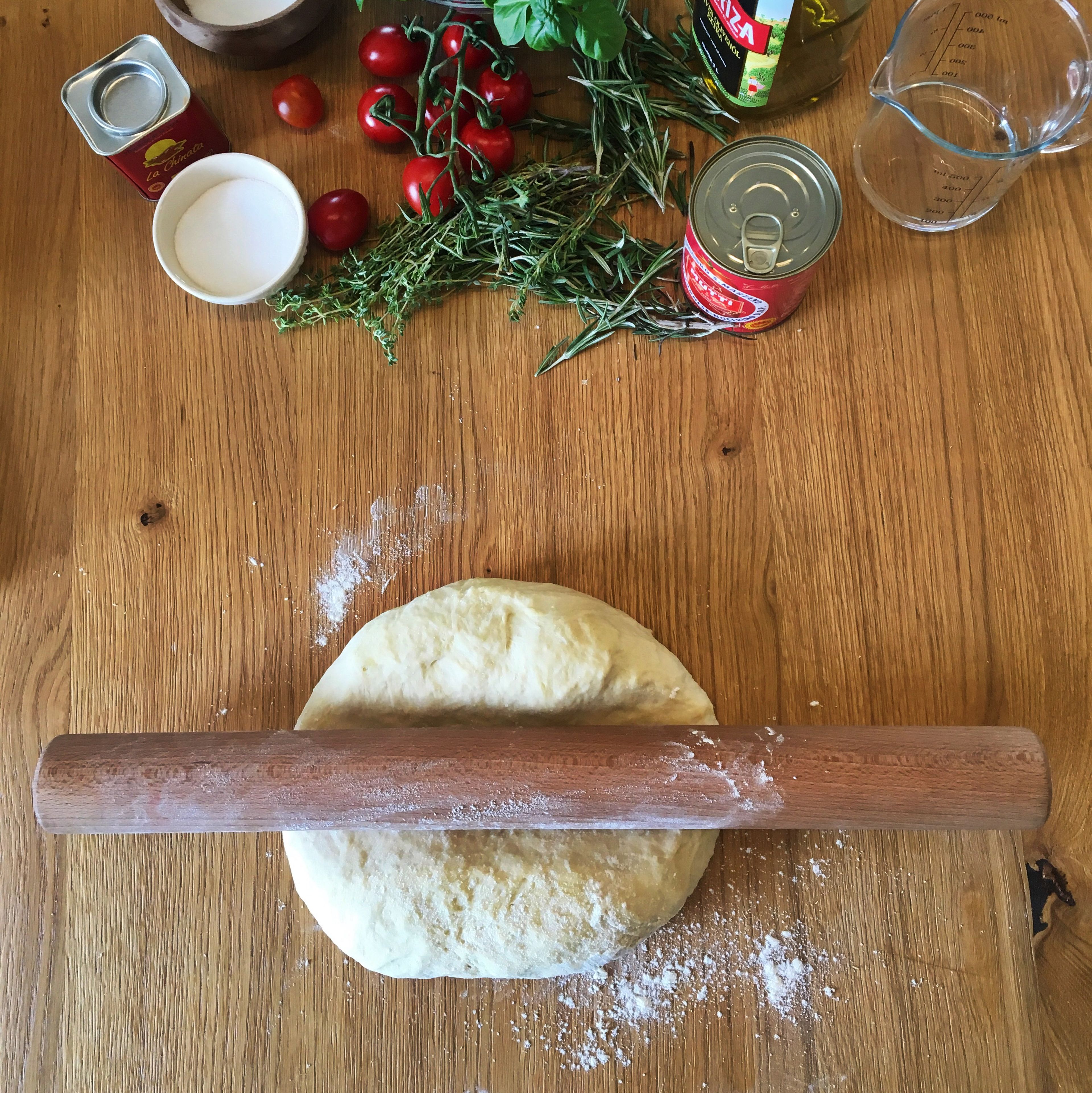 Roll out the dough with a rolling pin.