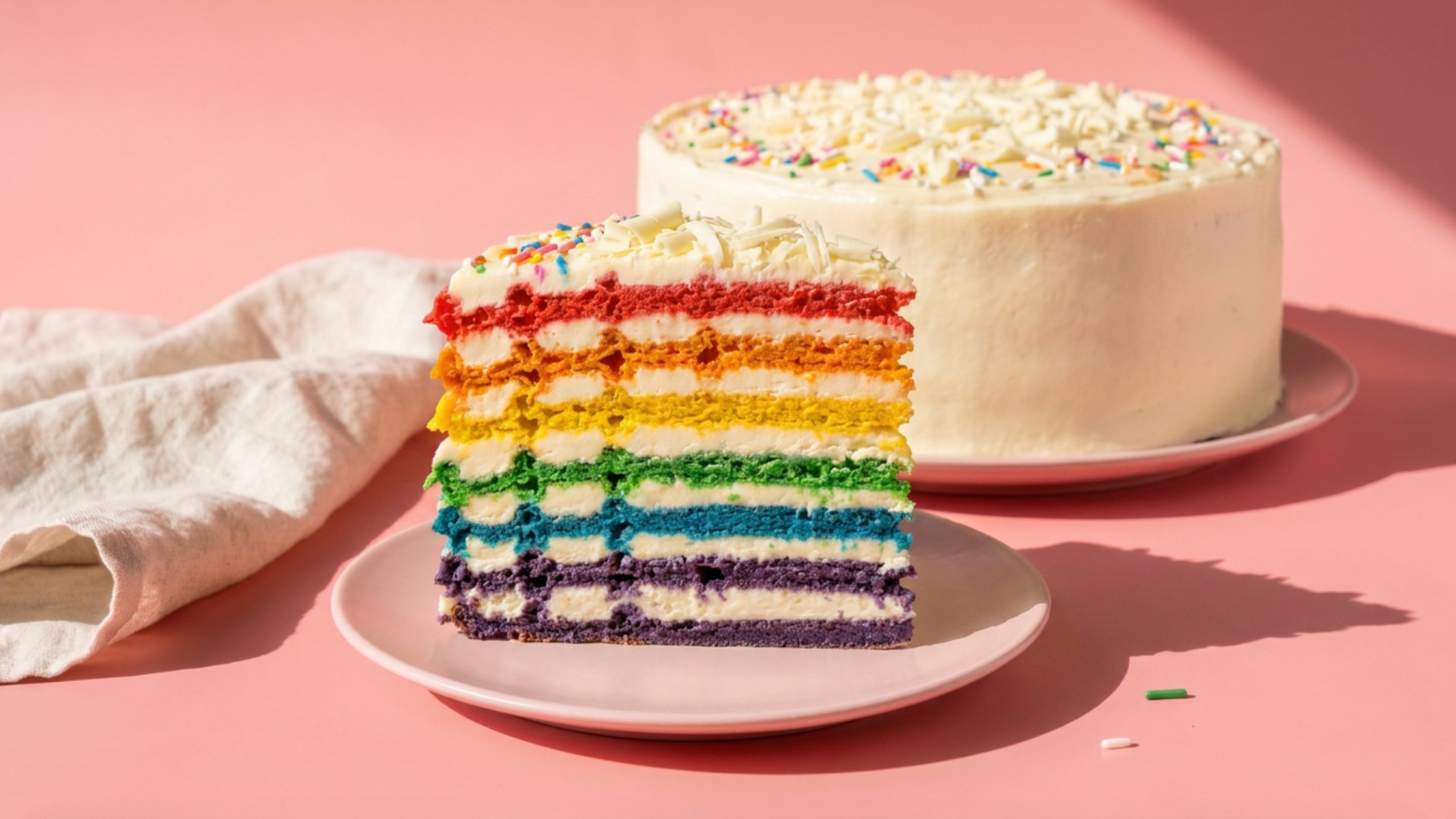 Bunte Waffeltorte mit weißer Schokoladencreme