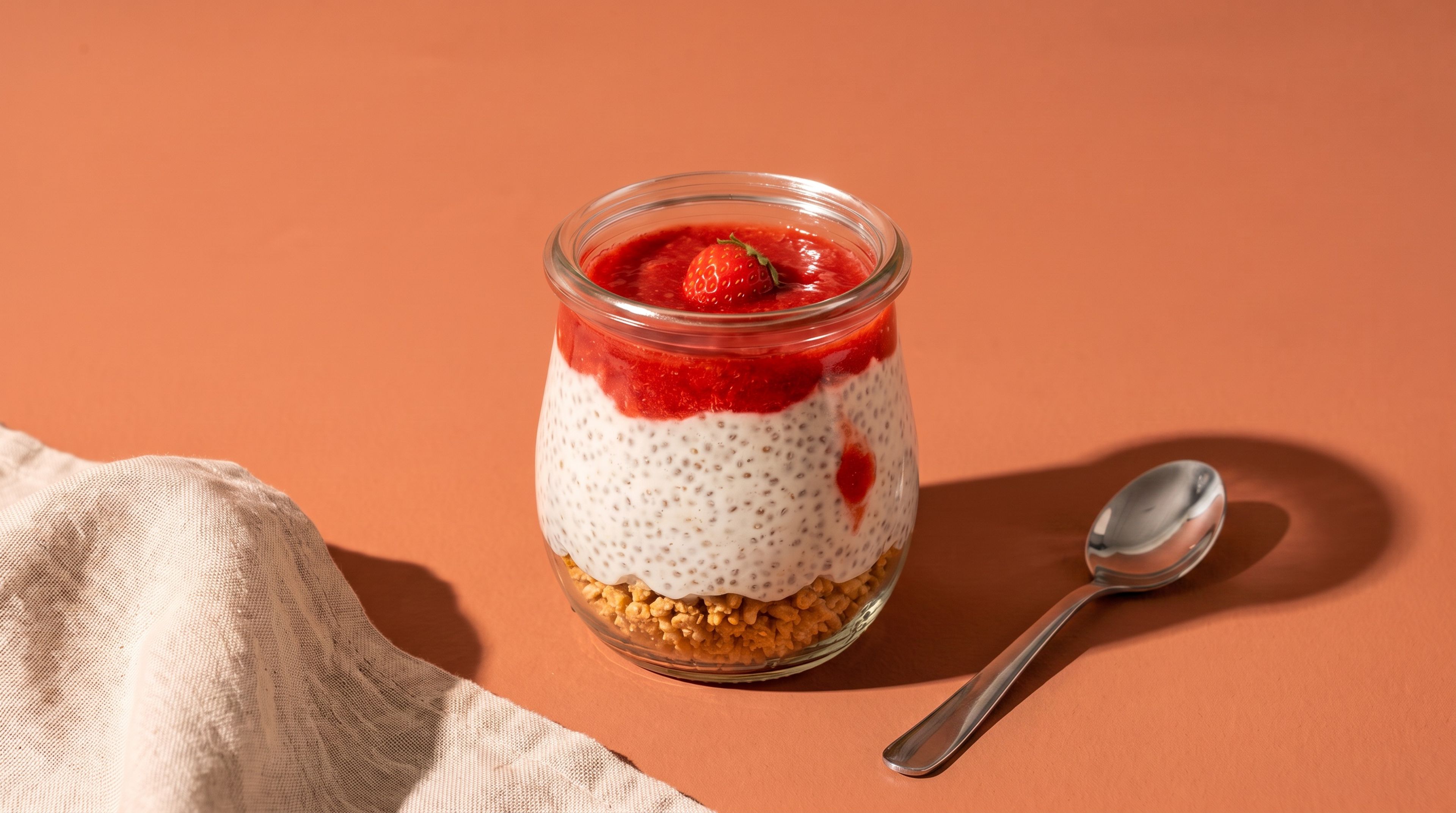 Käsekuchen zum Frühstück: Ein cremiger Strawberry-Cheesecake-Chiapudding