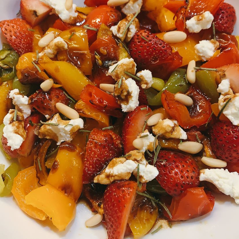 Maple Roasted Tomato and Pepper Goat Cheese Salad