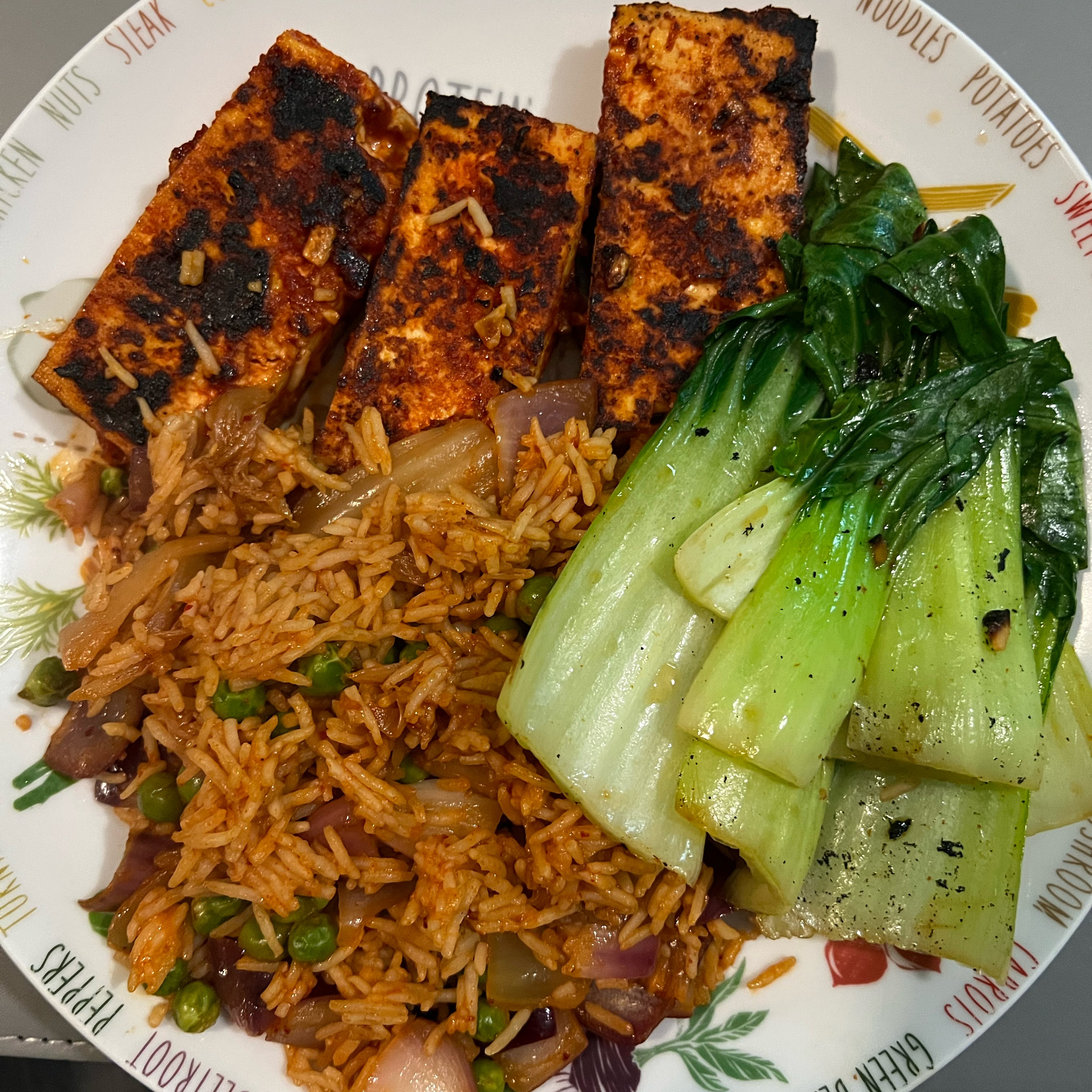 Korean BBQ Tofu with Kimchi Rice & Greens