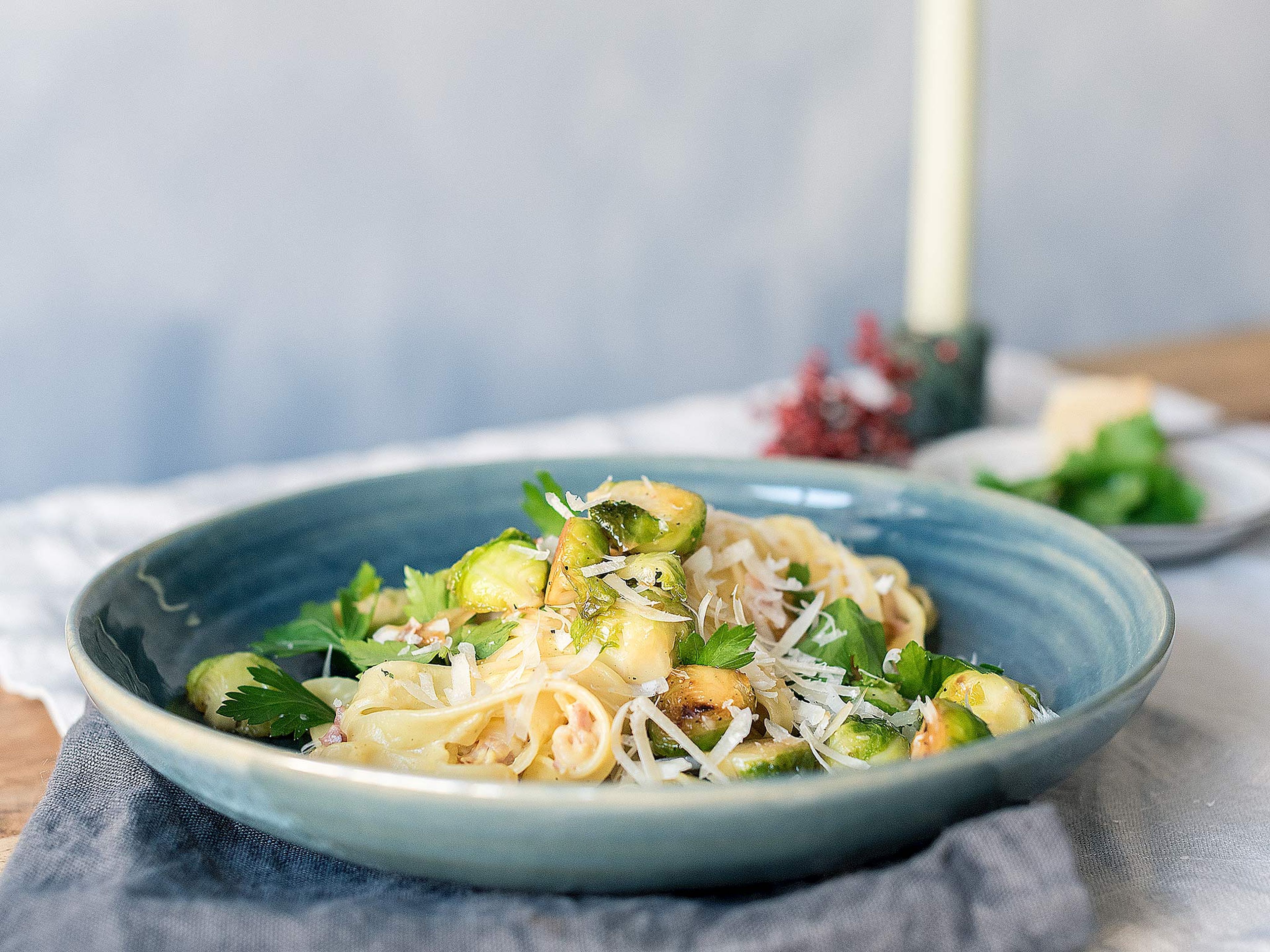 Brussels sprout pasta carbonara